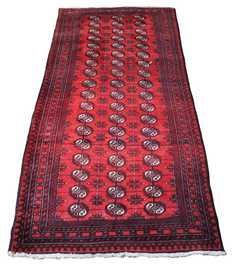 Persian Handwoven Royal Bokhara Geometric Wool Silk Area Rug Runner For
