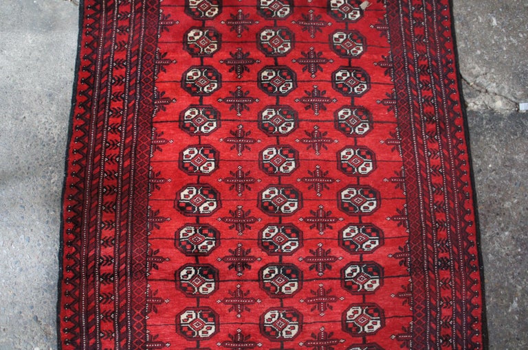 Persian Handwoven Royal Bokhara Geometric Wool Silk Area Rug Runner For