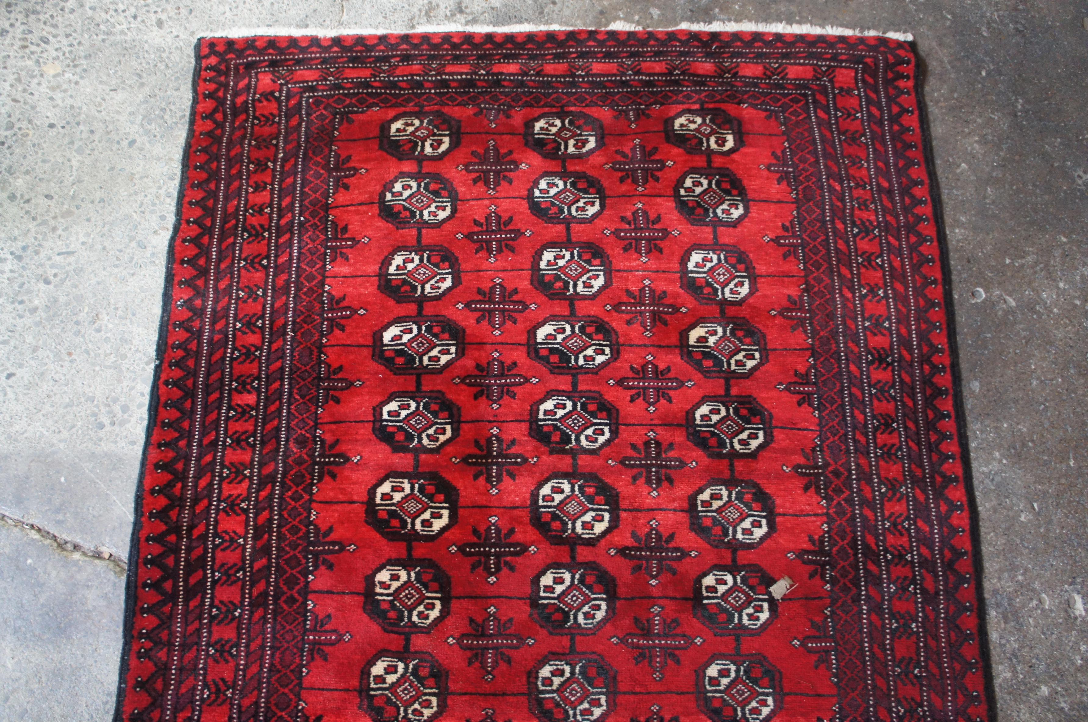 Persian Handwoven Royal Bokhara Geometric Wool Silk Area Rug Runner In Good Condition For Sale In Dayton, OH