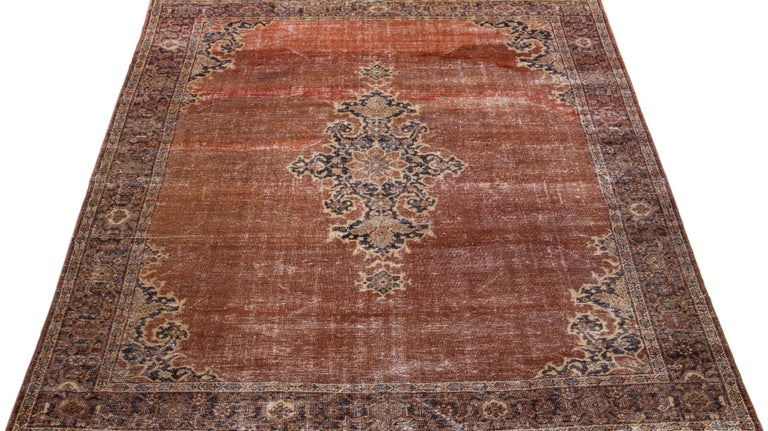 Persian Handmade Antique Tabriz Medallion Wool Rug With Copper Color ...