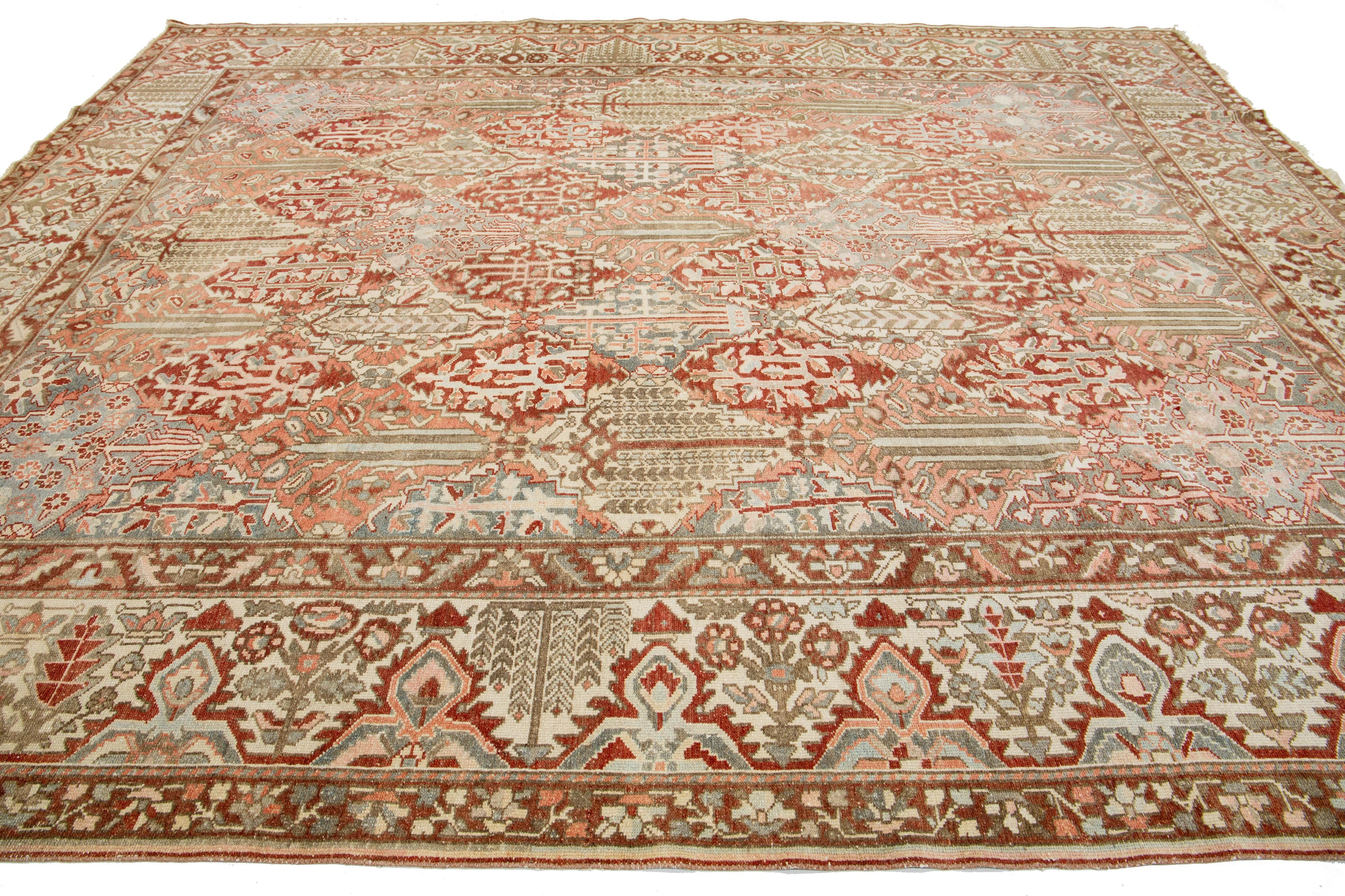 Hand-Knotted Persian Handmade Bakhtiari Wool Rug with Multicolor Pattern throughout For Sale