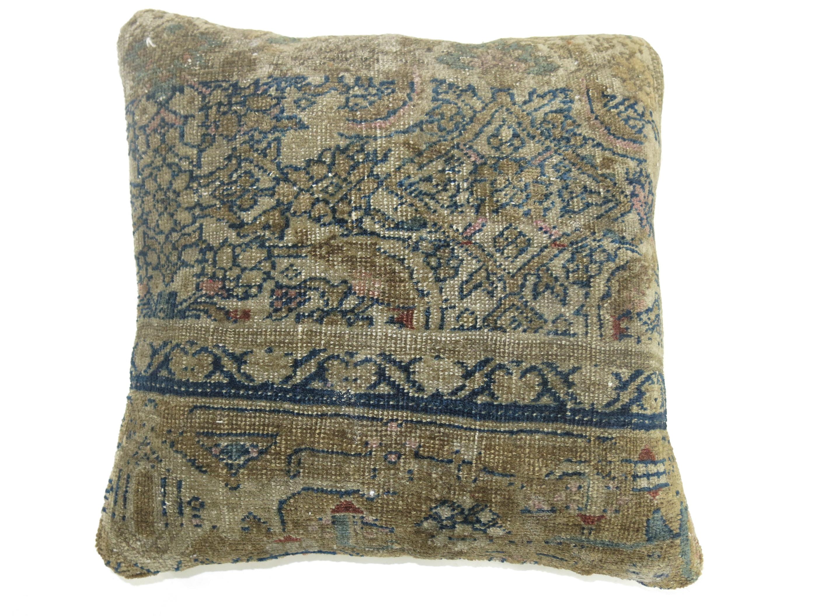 Malayer Blue Beige Persian Herati Rug Pillow For Sale