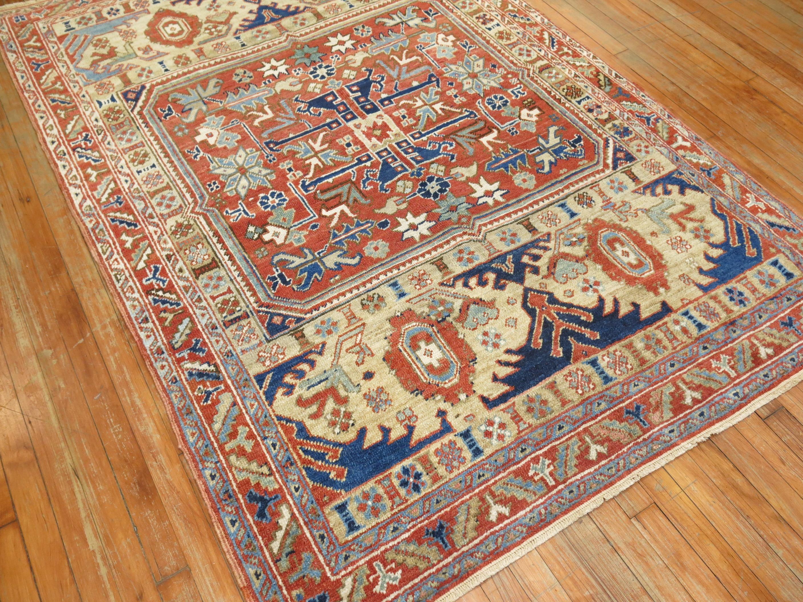 Hand-Woven Persian Heriz Accent Rug For Sale
