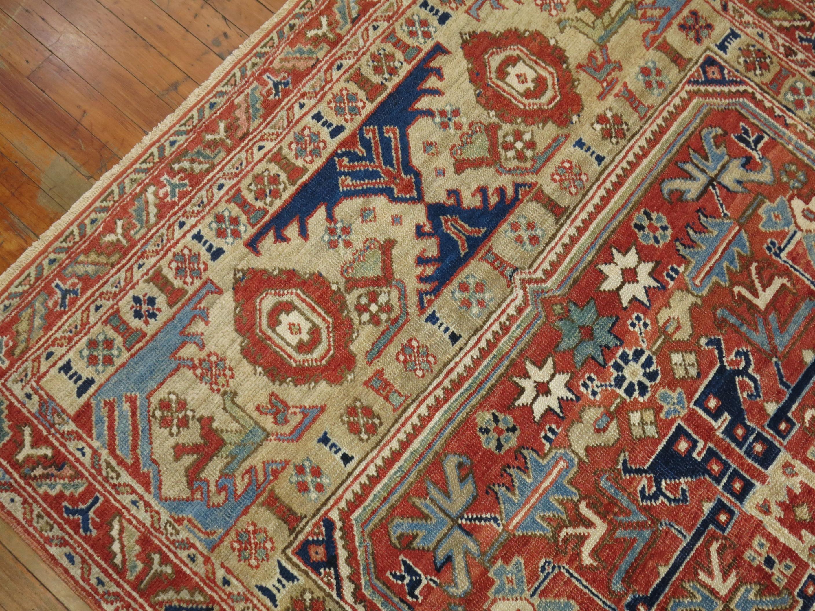Wool Persian Heriz Accent Rug For Sale
