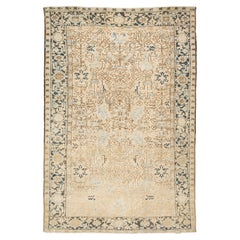 Persian Heriz Antique Shabby Chic Wool Rug In Beige with Allover Design 