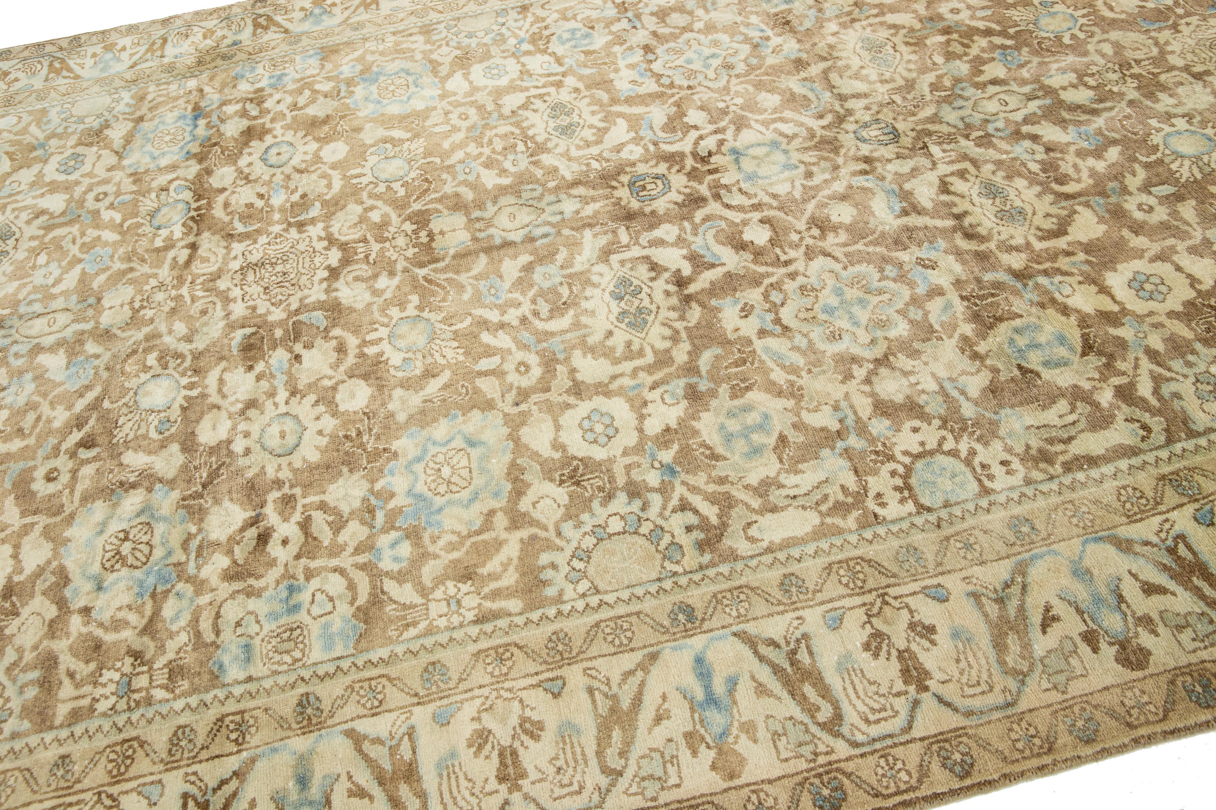 Persian Heriz Antique Wool Rug In Brown with Floral Design For Sale 4