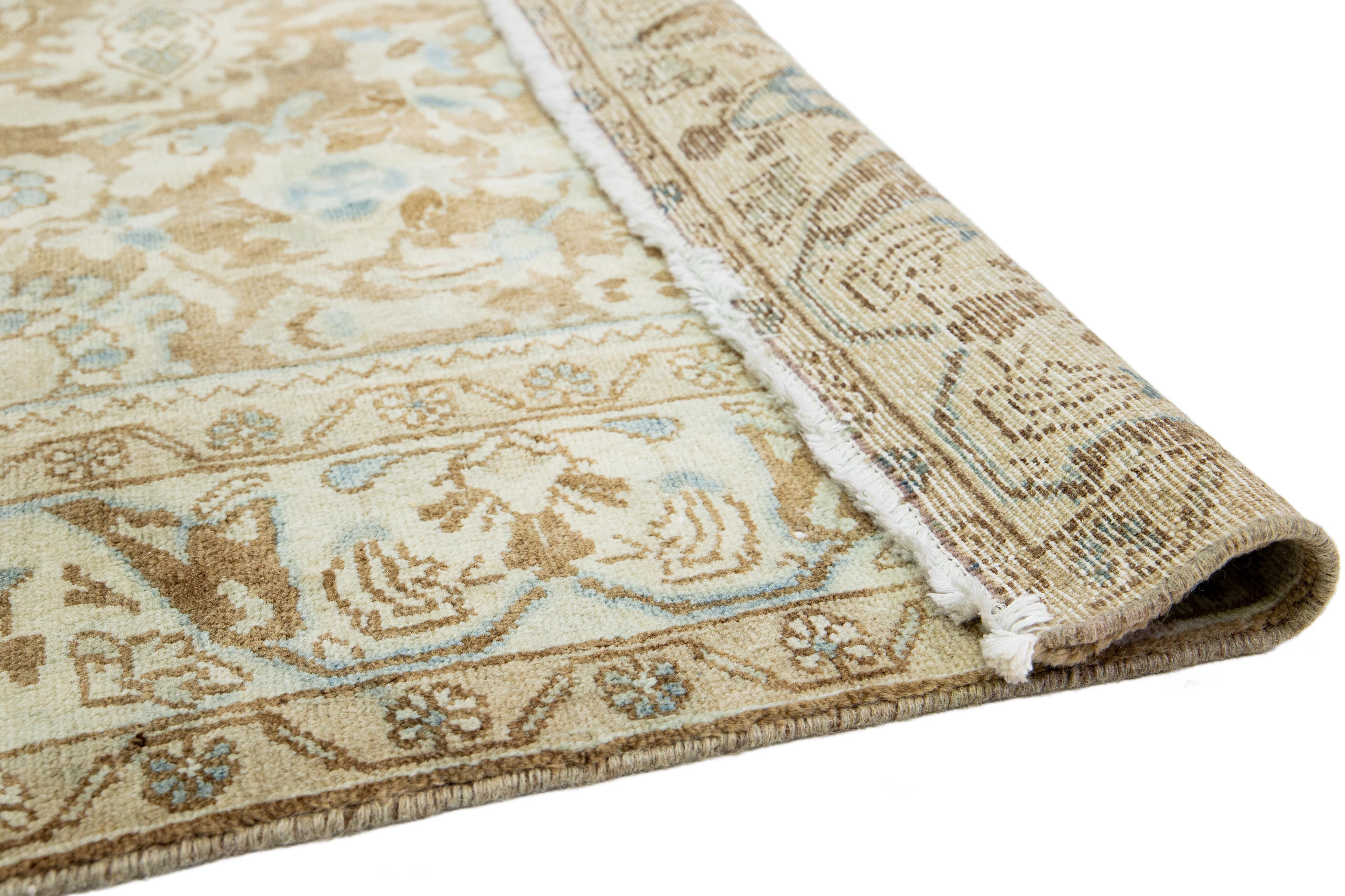 Heriz Serapi Persian Heriz Antique Wool Rug In Brown with Floral Design For Sale