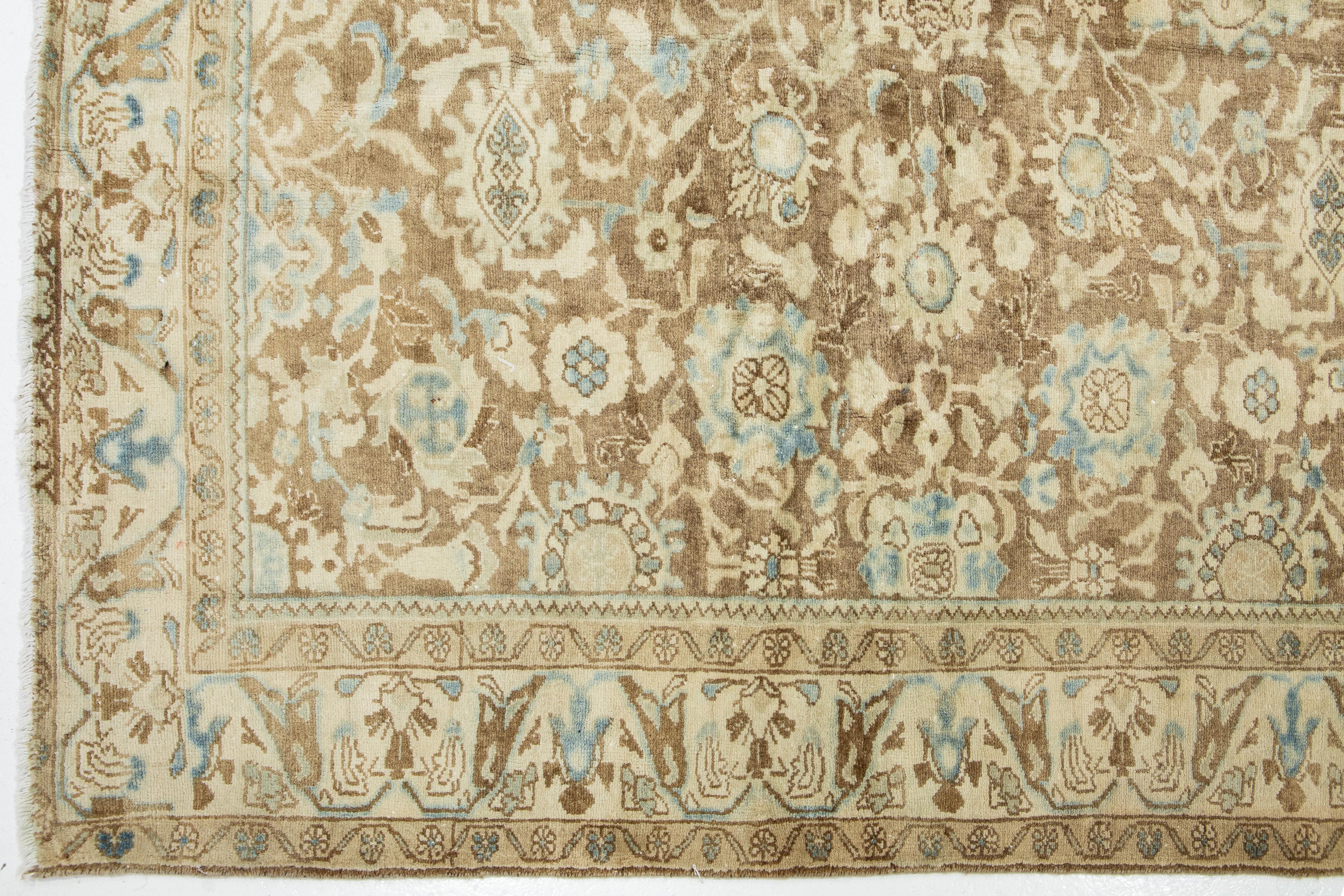Persian Heriz Antique Wool Rug In Brown with Floral Design For Sale 2