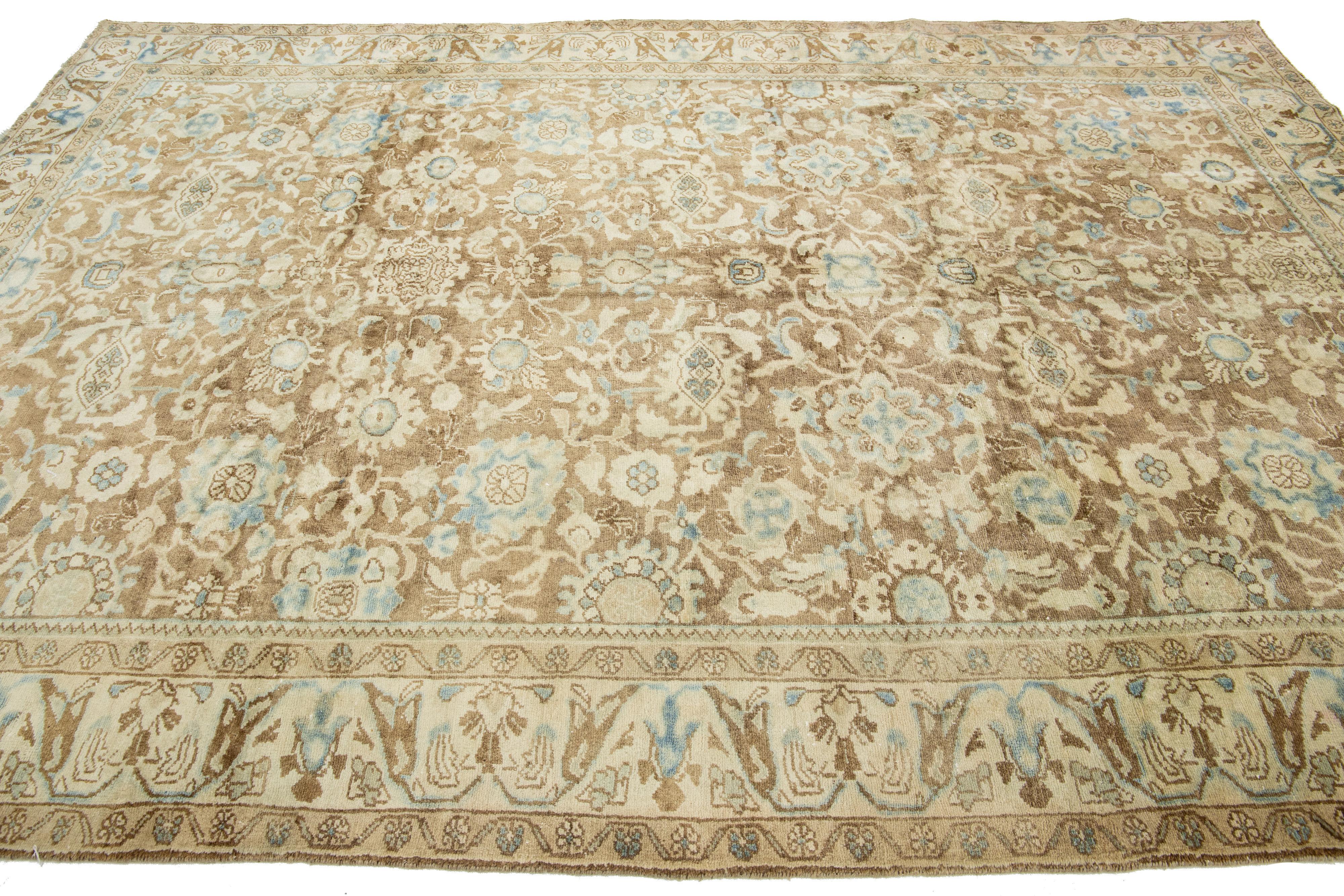 Persian Heriz Antique Wool Rug In Brown with Floral Design For Sale 3