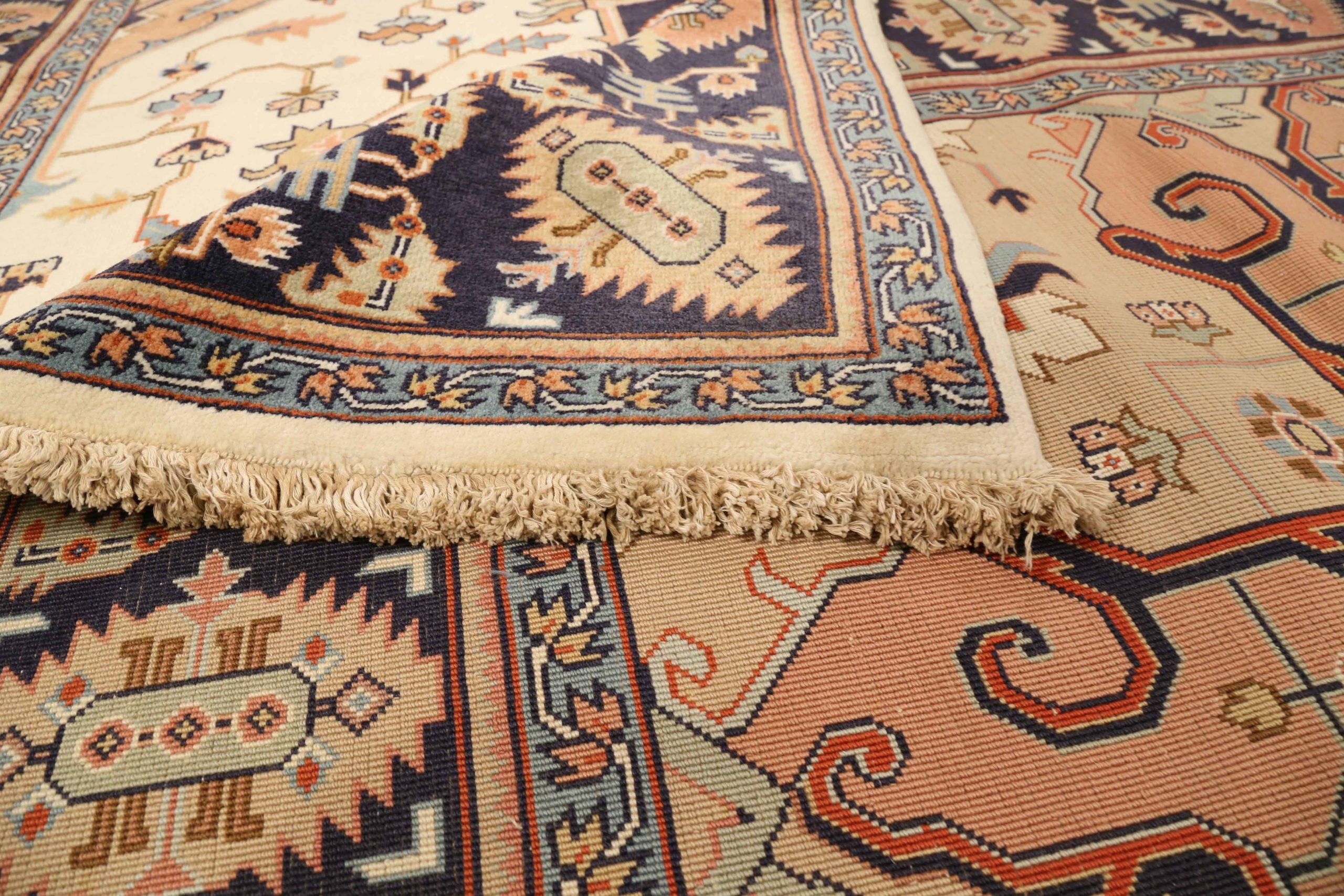 Alfombras Persas Heriz Circa 1940 - Lana Marfil Azul Marino Diseño Rojo - 75302 en Excelente estado para la venta en Dallas, TX