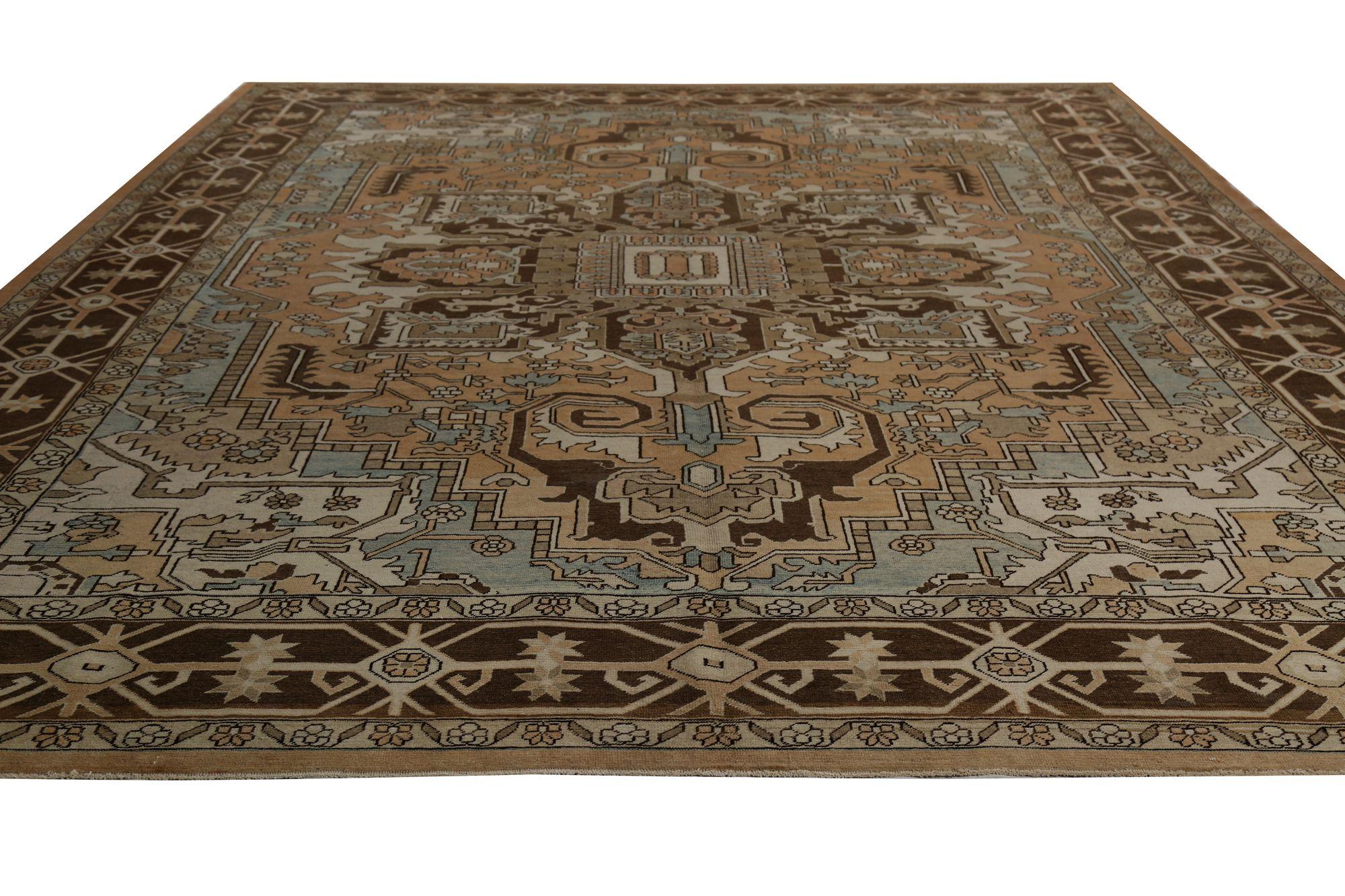 Persische Heriz Teppiche - Wolle Blau Braun Elfenbein Rot Design - 96745 (Irakisch) im Angebot