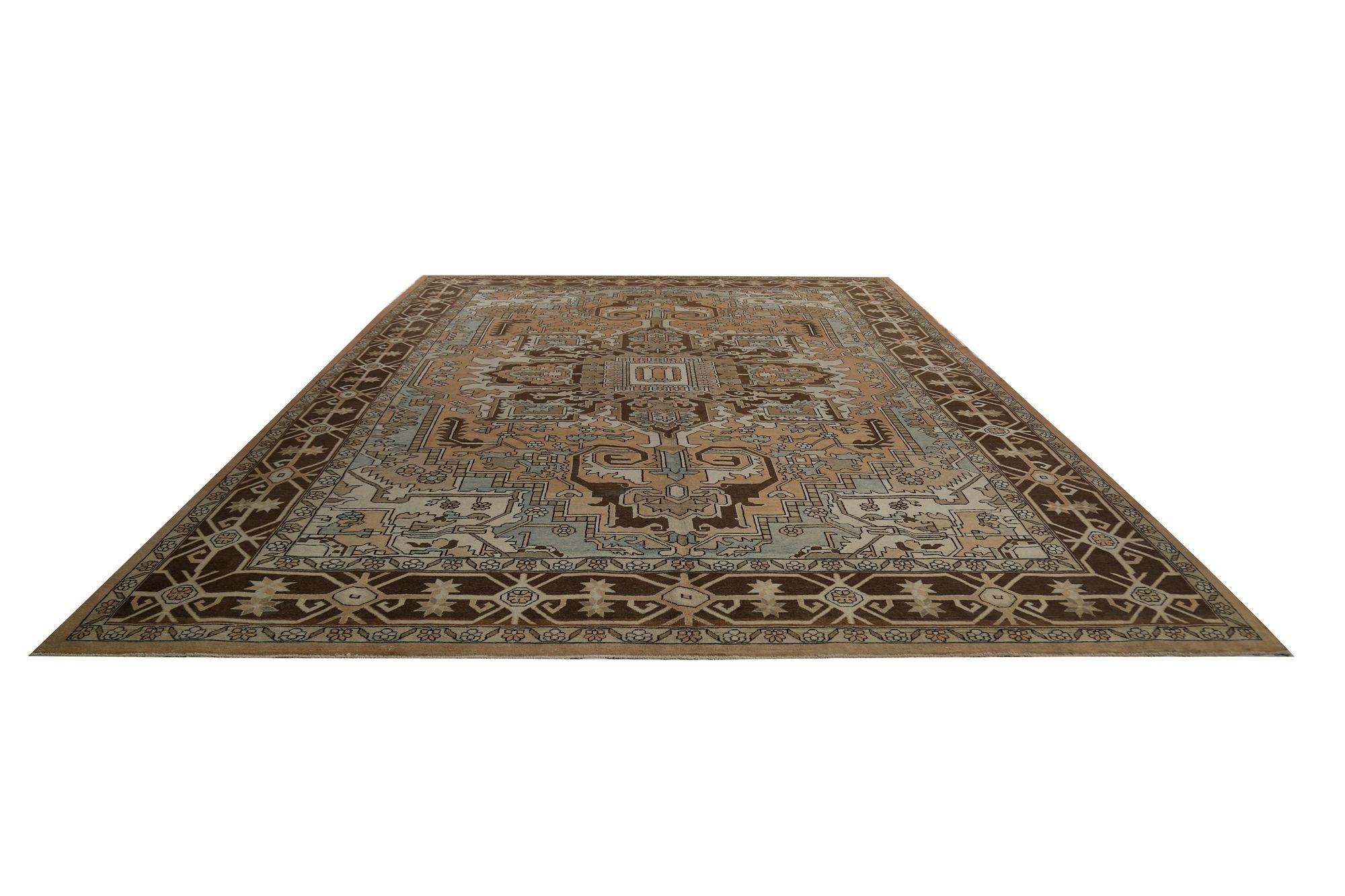 Persische Heriz Teppiche - Wolle Blau Braun Elfenbein Rot Design - 96745 (20. Jahrhundert) im Angebot