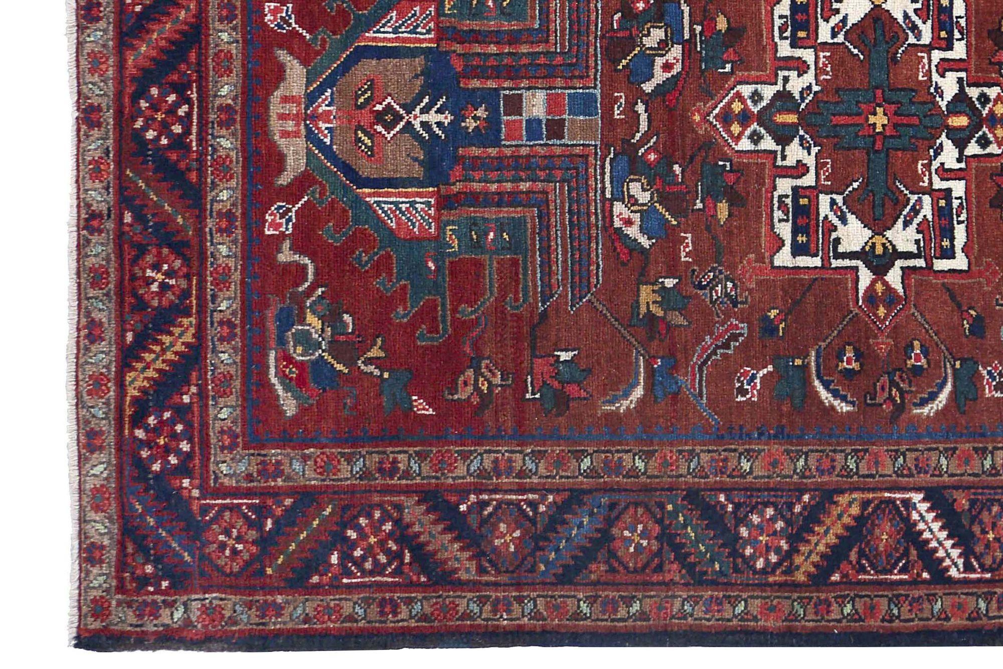 Persische Heriz Teppiche - Wolle Blau Braun Elfenbein Rot Design - 97907 (Irakisch) im Angebot