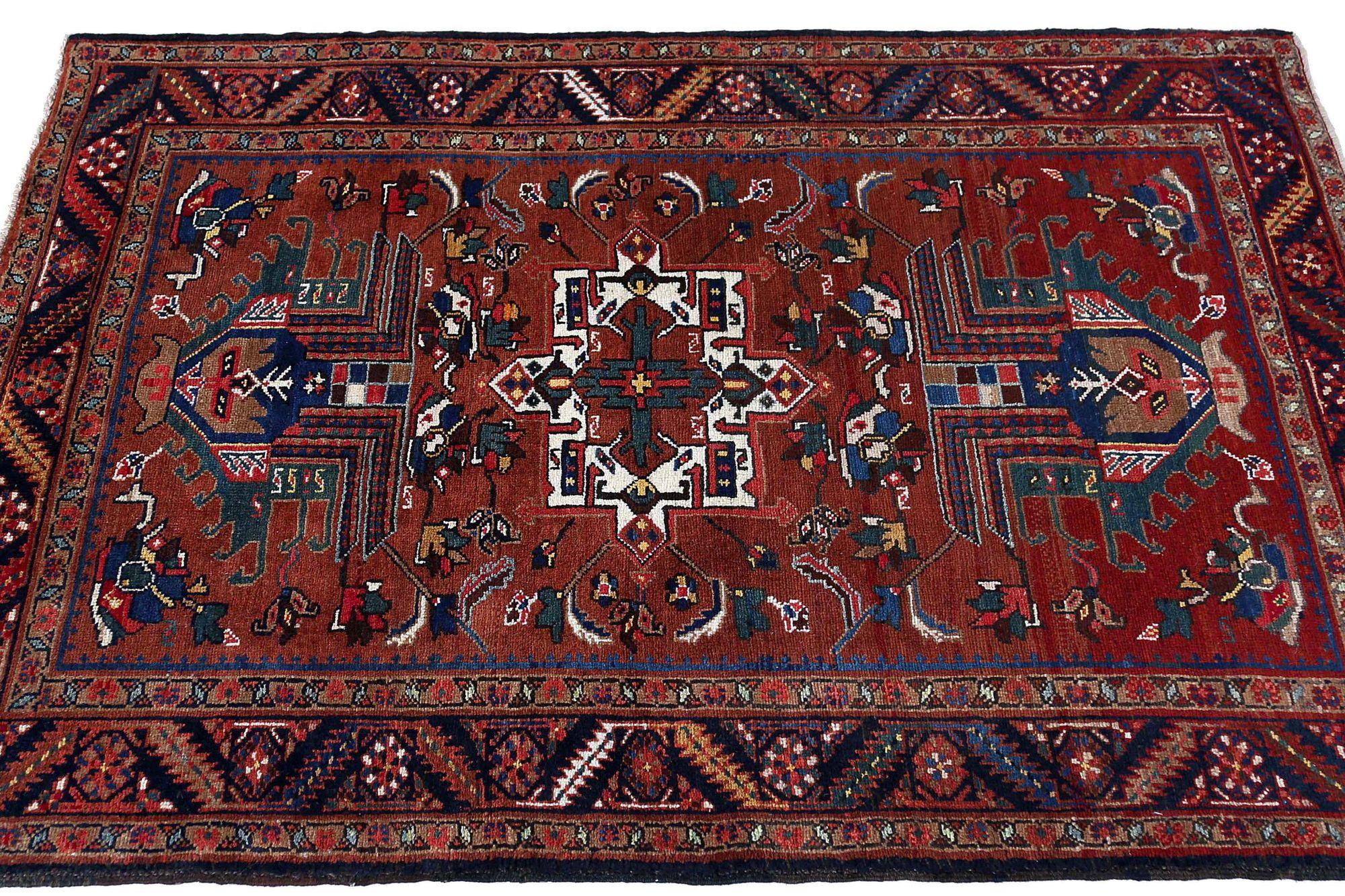 Persische Heriz Teppiche - Wolle Blau Braun Elfenbein Rot Design - 97907 im Zustand „Hervorragend“ im Angebot in Dallas, TX