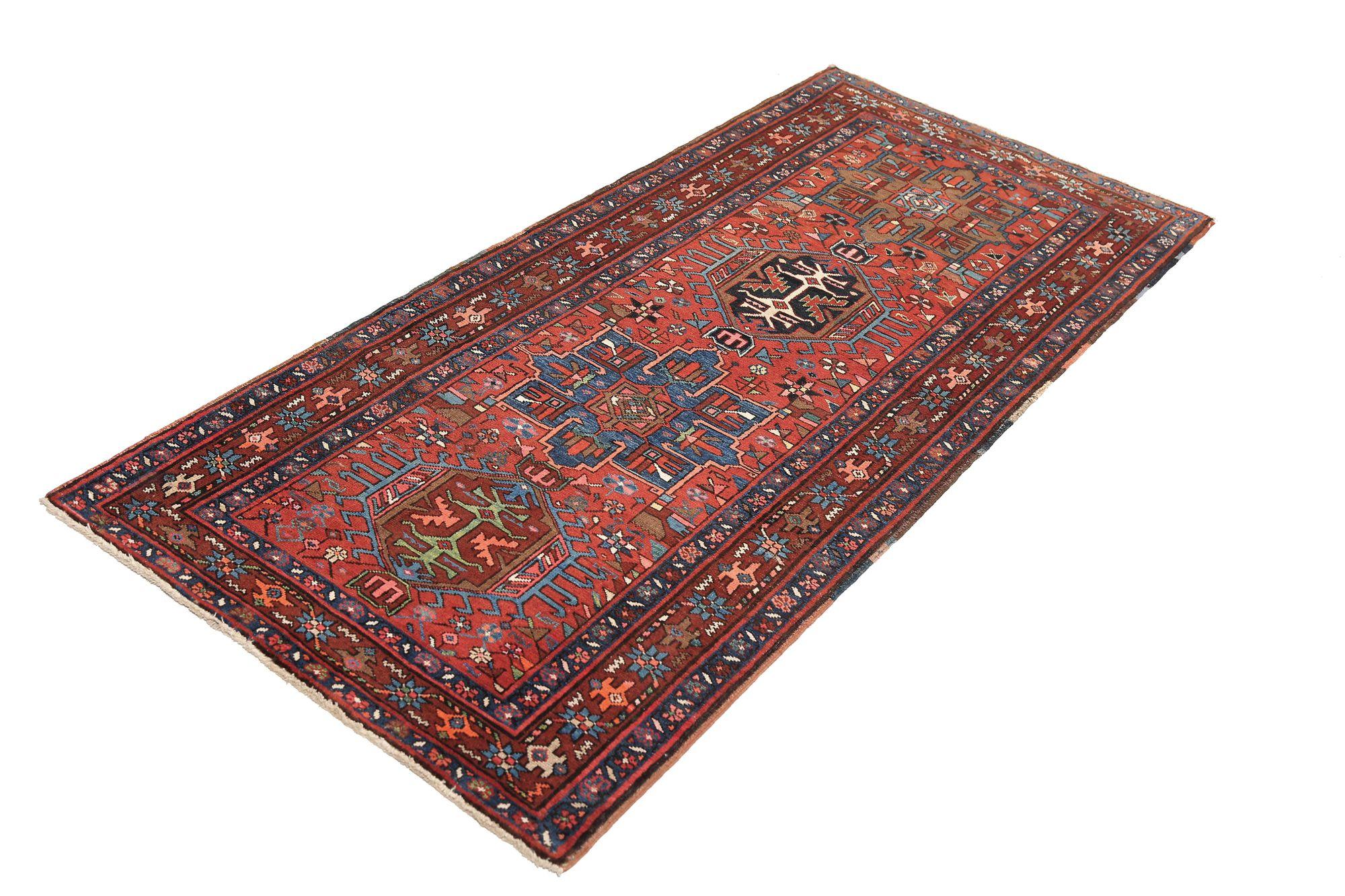 Persische Heriz Area Rugs - Wolle Blau Braun Rot Taupe Design - 97952 (20. Jahrhundert) im Angebot