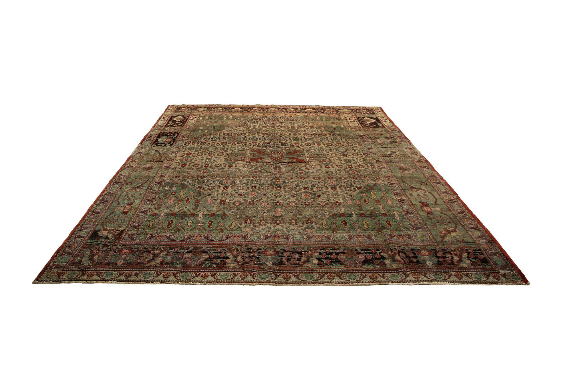 Persian Heriz Area Rugs - Wool Blue Green Ivory Design - 97228 In Excellent Condition For Sale In Dallas, TX