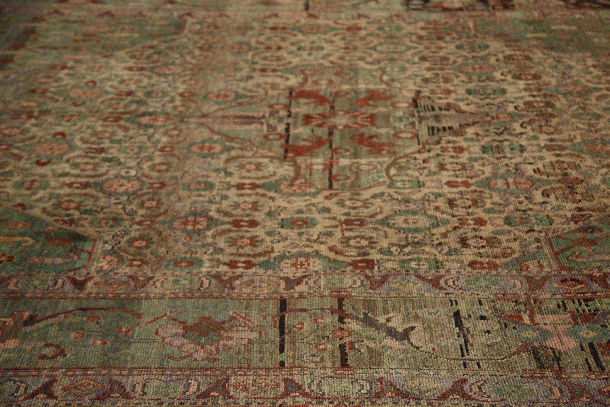 20th Century Persian Heriz Area Rugs - Wool Blue Green Ivory Design - 97228 For Sale