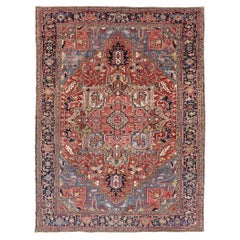 Persische Heriz Teppiche - Wolle Blau Elfenbein Rosa Rot Gelb - 69544