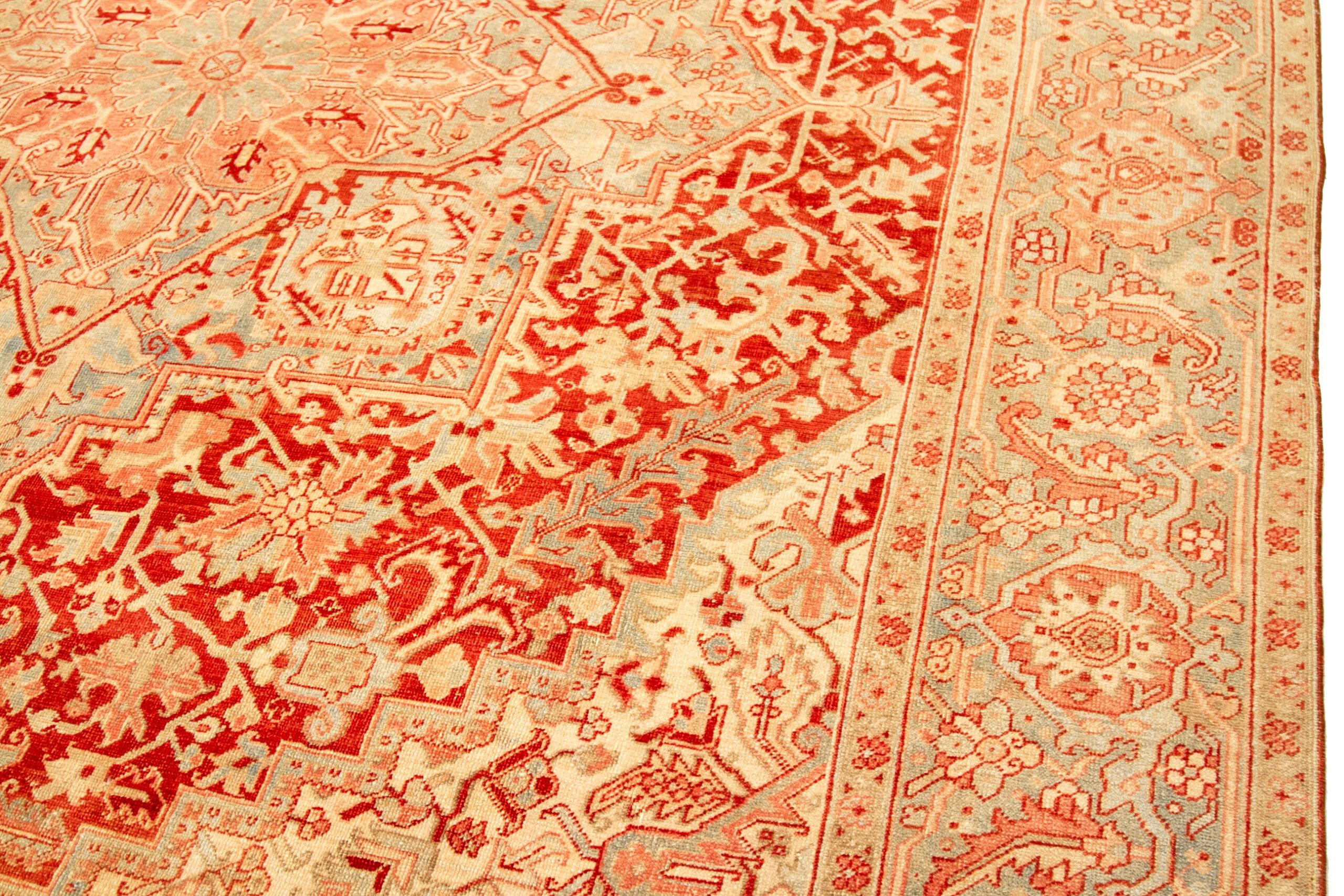 Persische Heriz-Teppiche - Wolle Blau Elfenbein Rot Design - 92710 (Irakisch) im Angebot