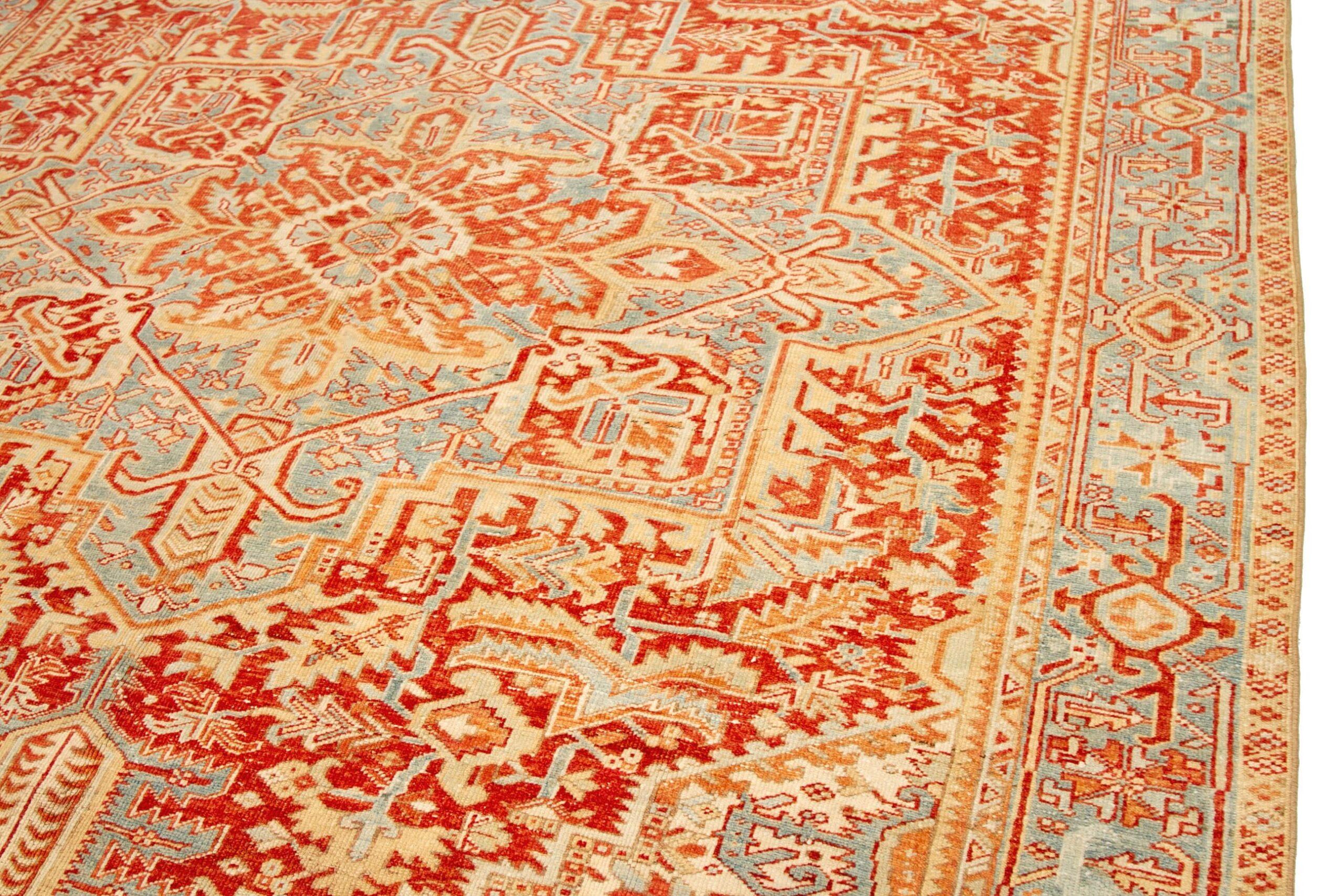 XX secolo Tappeti persiani Heriz - Lana Blu Avorio Rosso Giallo - 92688 in vendita