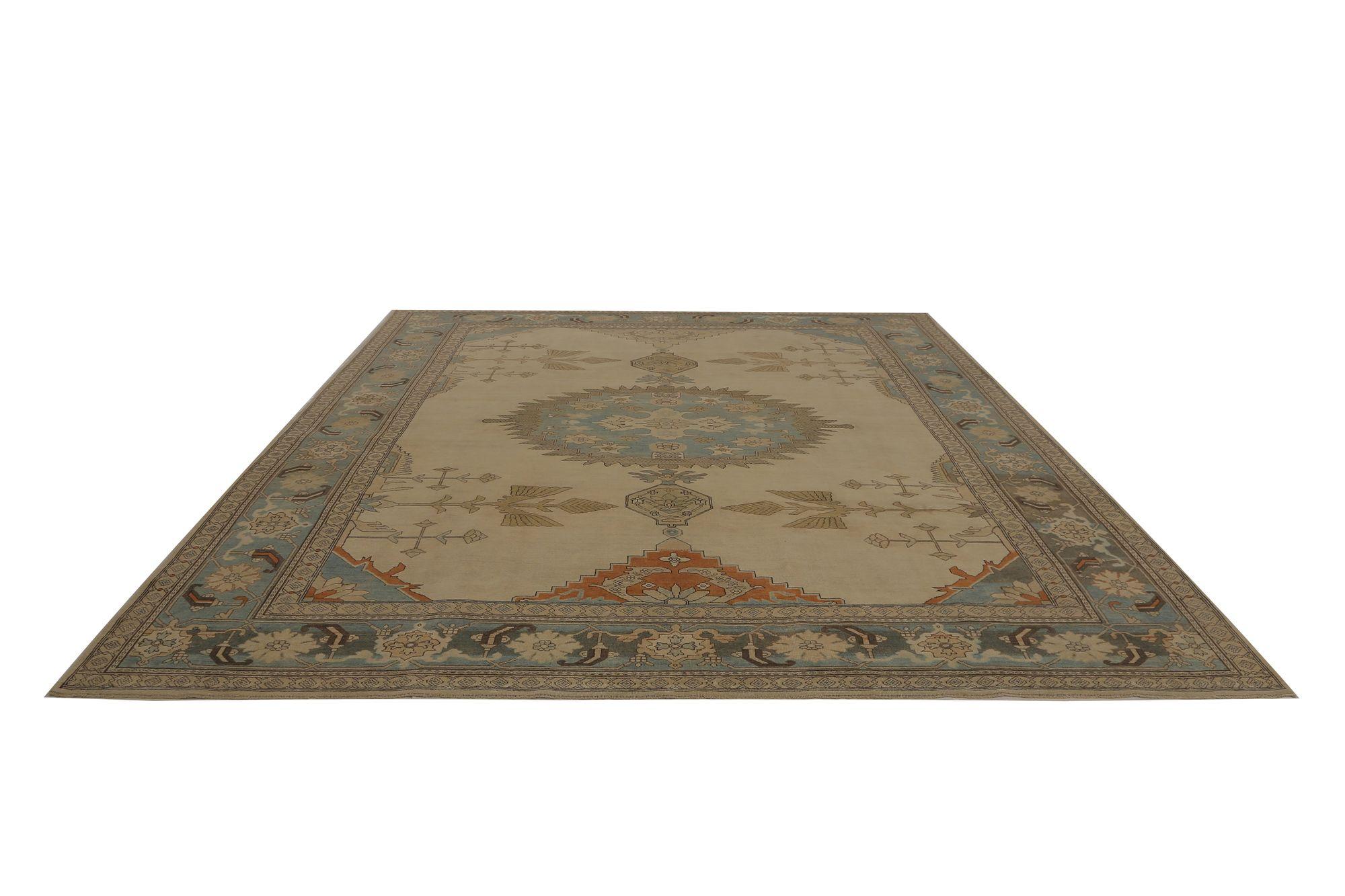 Persian Heriz Area Rugs - Wool Blue Ivory Taupe Design - 97199 In Excellent Condition For Sale In Dallas, TX