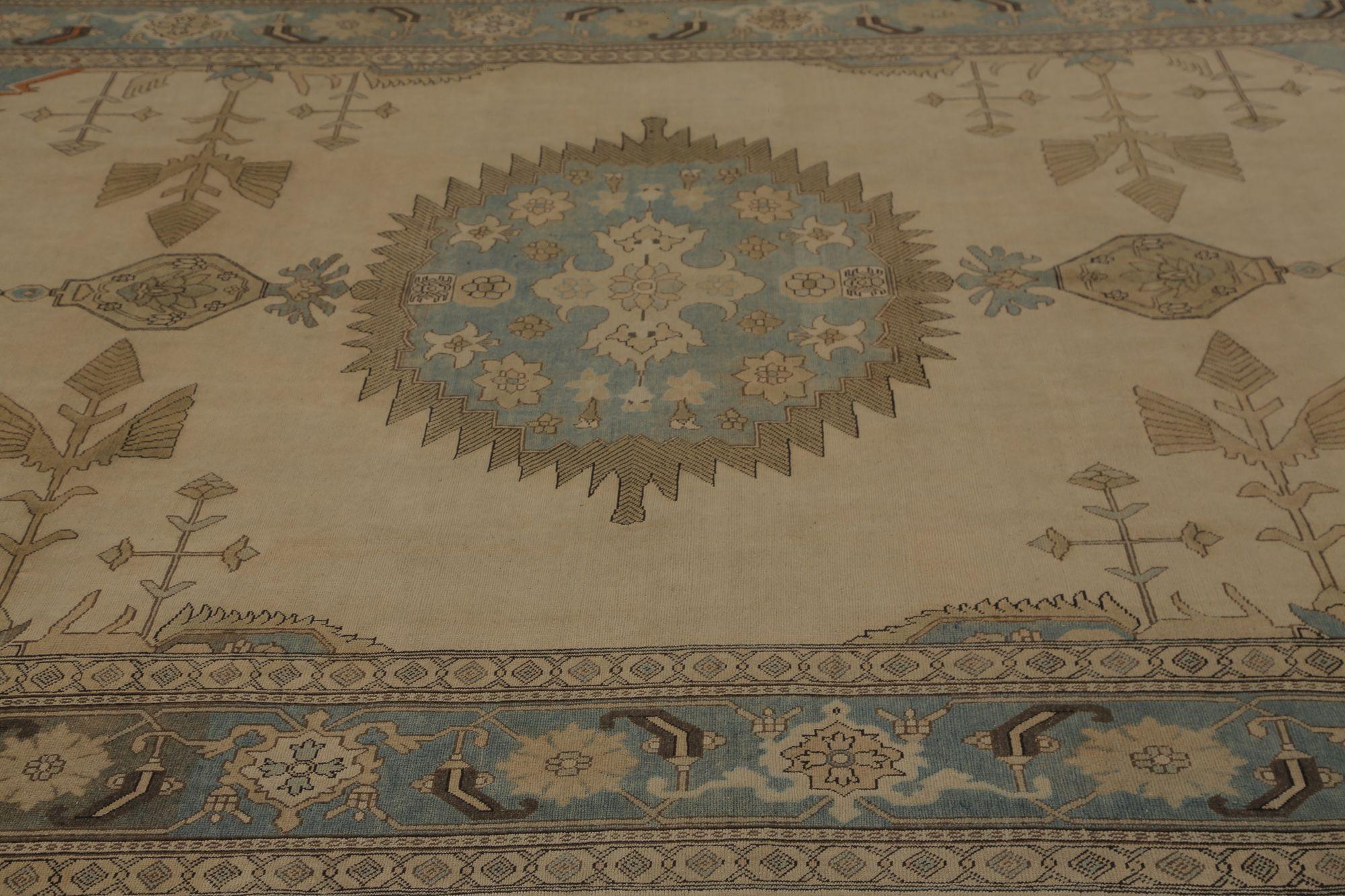 20th Century Persian Heriz Area Rugs - Wool Blue Ivory Taupe Design - 97199 For Sale