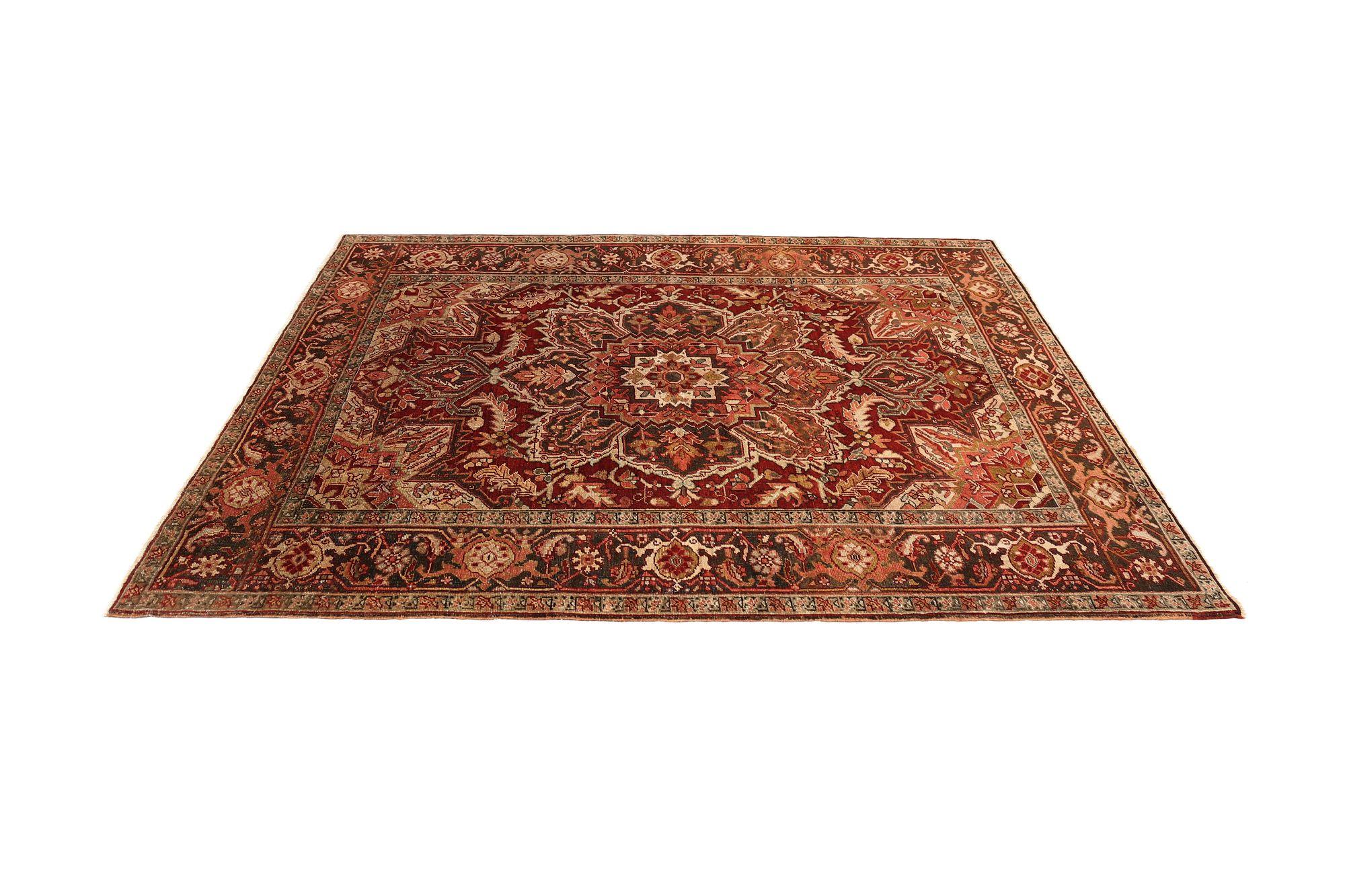 Persische Heriz Teppiche - Wolle Braun Elfenbein Rot Design - 97950 (Irakisch) im Angebot