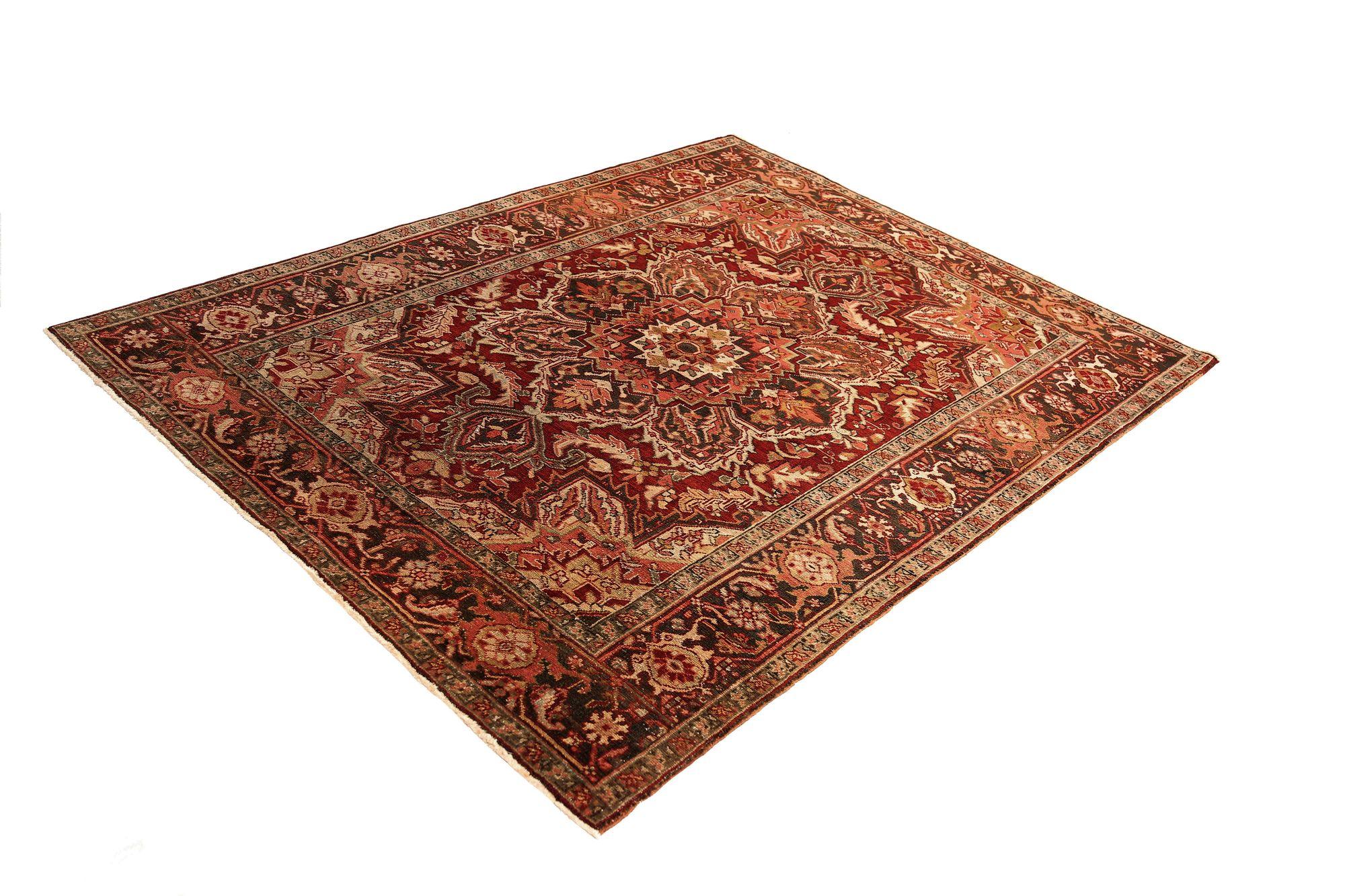 Persische Heriz Teppiche - Wolle Braun Elfenbein Rot Design - 97950 (20. Jahrhundert) im Angebot
