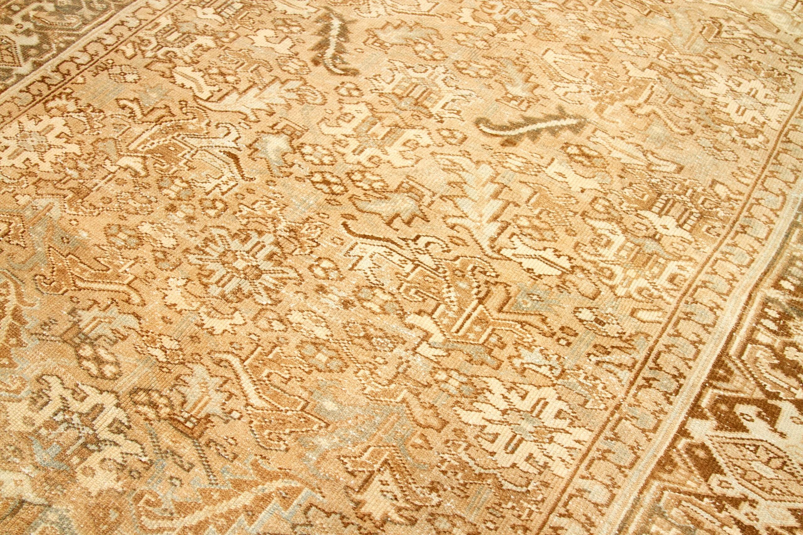 20ième siècle Tapis de sol Persan Heriz - Laine Brown Ivory Taupe Design - 92702 en vente