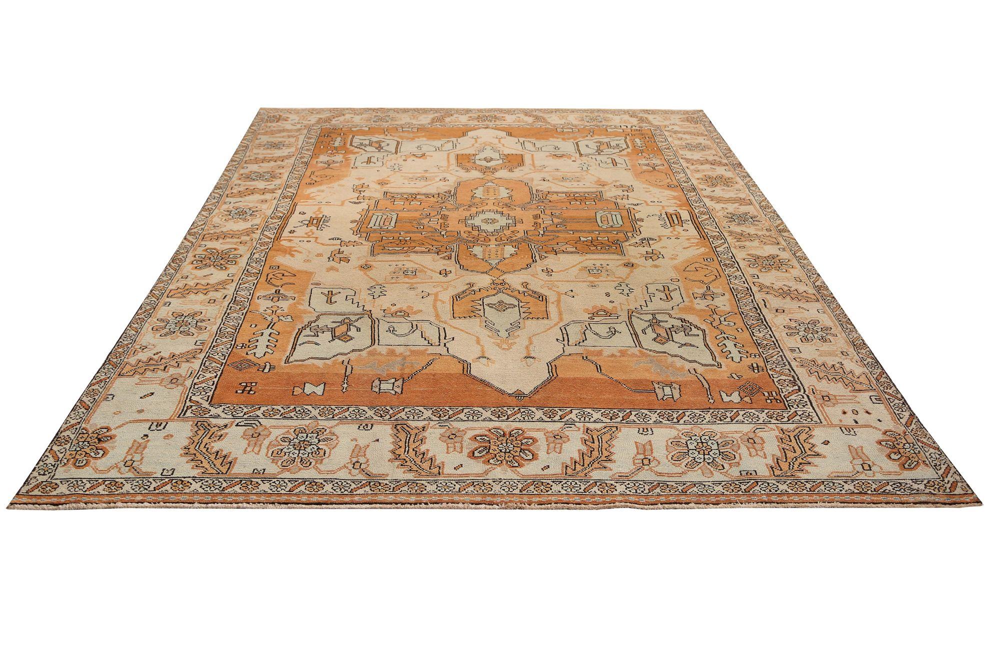 Persische Heriz-Teppiche - Wolle Elfenbein Orange Design - 97167 im Zustand „Hervorragend“ im Angebot in Dallas, TX