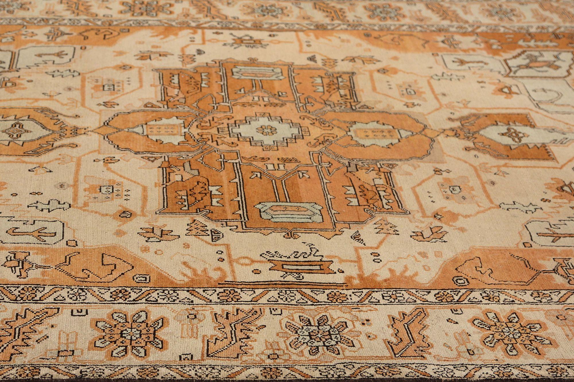 Persische Heriz-Teppiche - Wolle Elfenbein Orange Design - 97167 (20. Jahrhundert) im Angebot