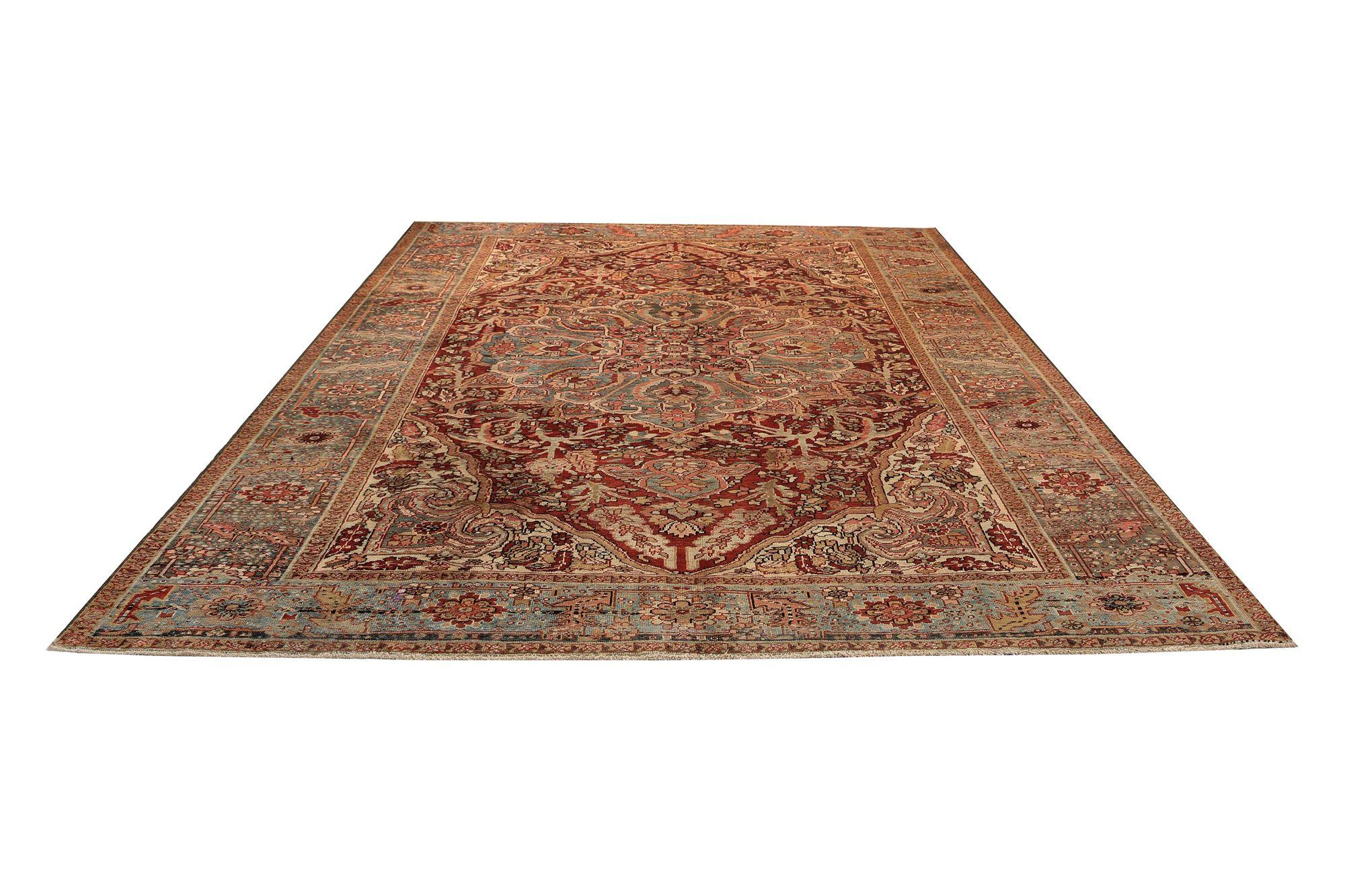 Persische Heriz-Teppiche - Wolle Hellblau Rot Design - 97195 im Zustand „Hervorragend“ im Angebot in Dallas, TX