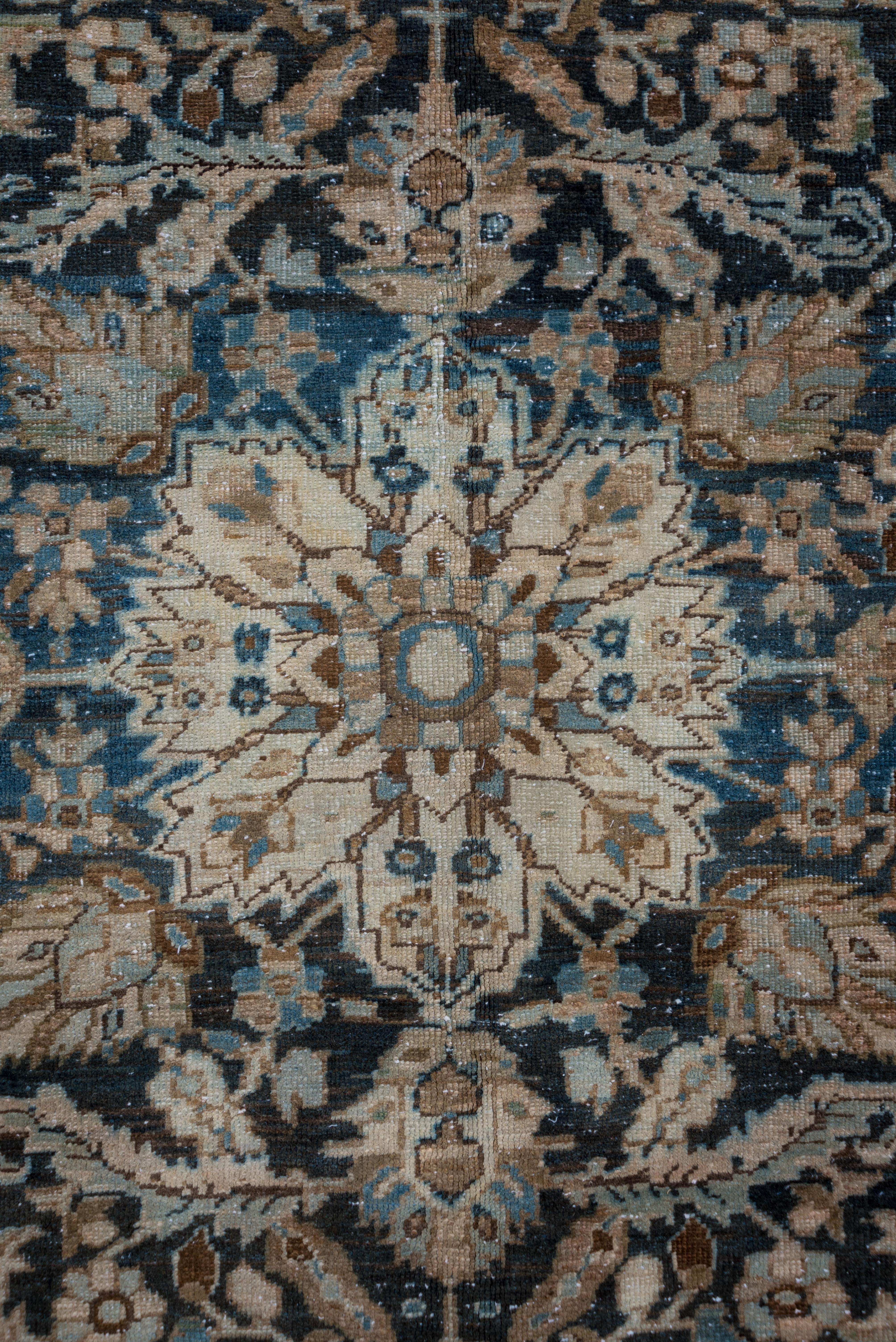 Heriz Serapi Persian Heriz Carpet, Blue and Dark Green Border, Medallion, Peach Outer Field