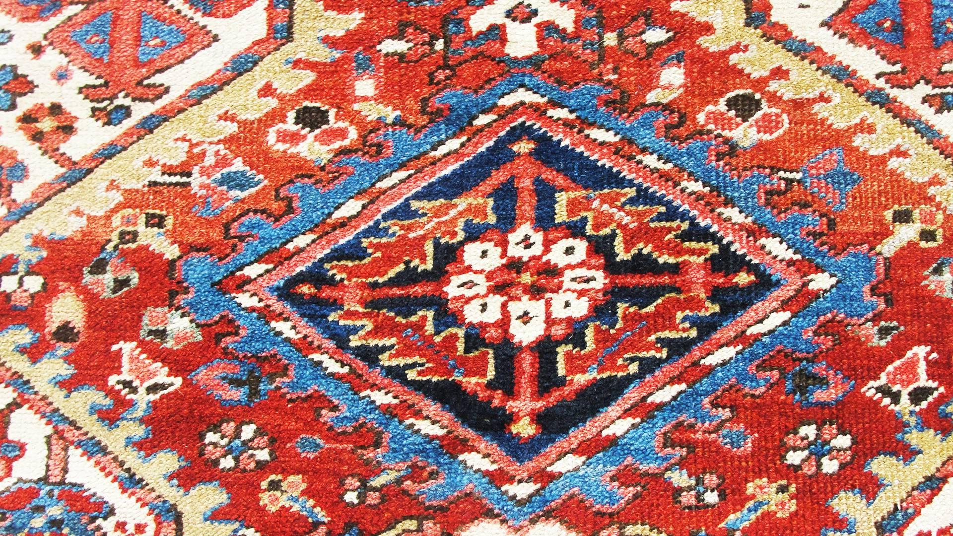 Wool Antique Persian Heriz, Early 20th Century, 3'8