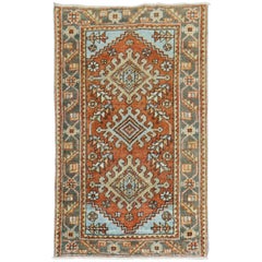 Persian Heriz Orange Geometric Traditional Scatter Rug, 20th Century