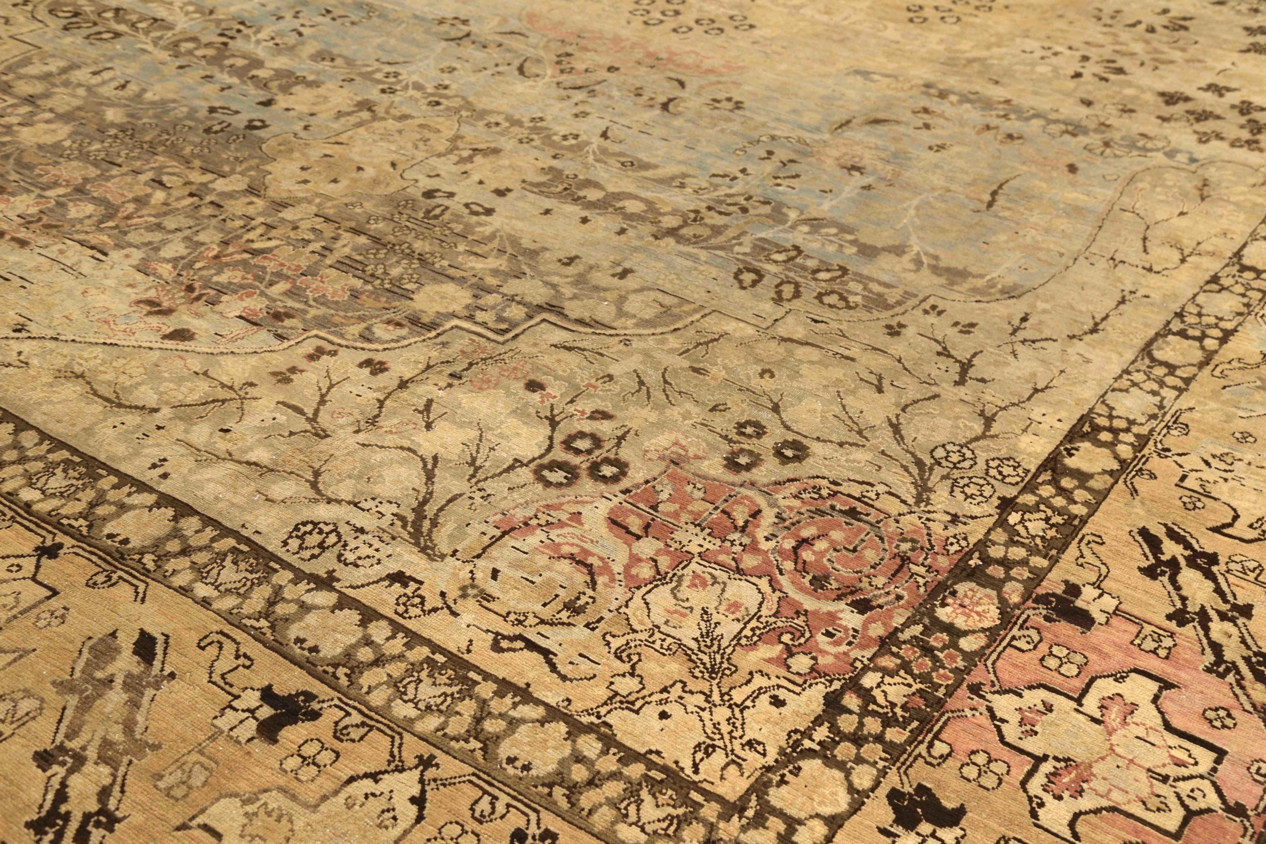 Persischer Heriz Over Size Teppich - Wolle Blau Braun Elfenbein Rosa - 75933 (Irakisch) im Angebot