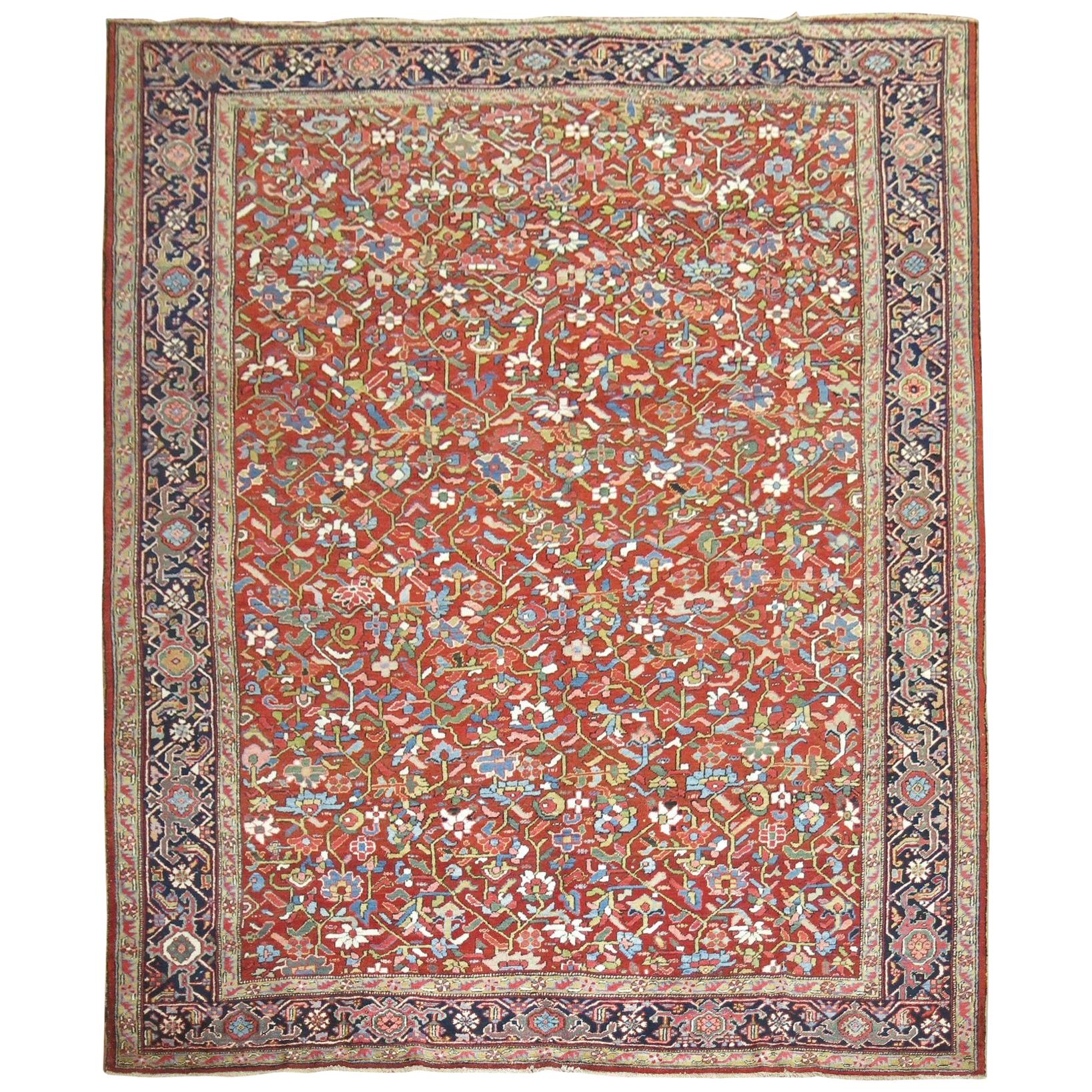 Zabihi Collection Red Persian Heriz Room Size Antique Persian 20th Century Rug