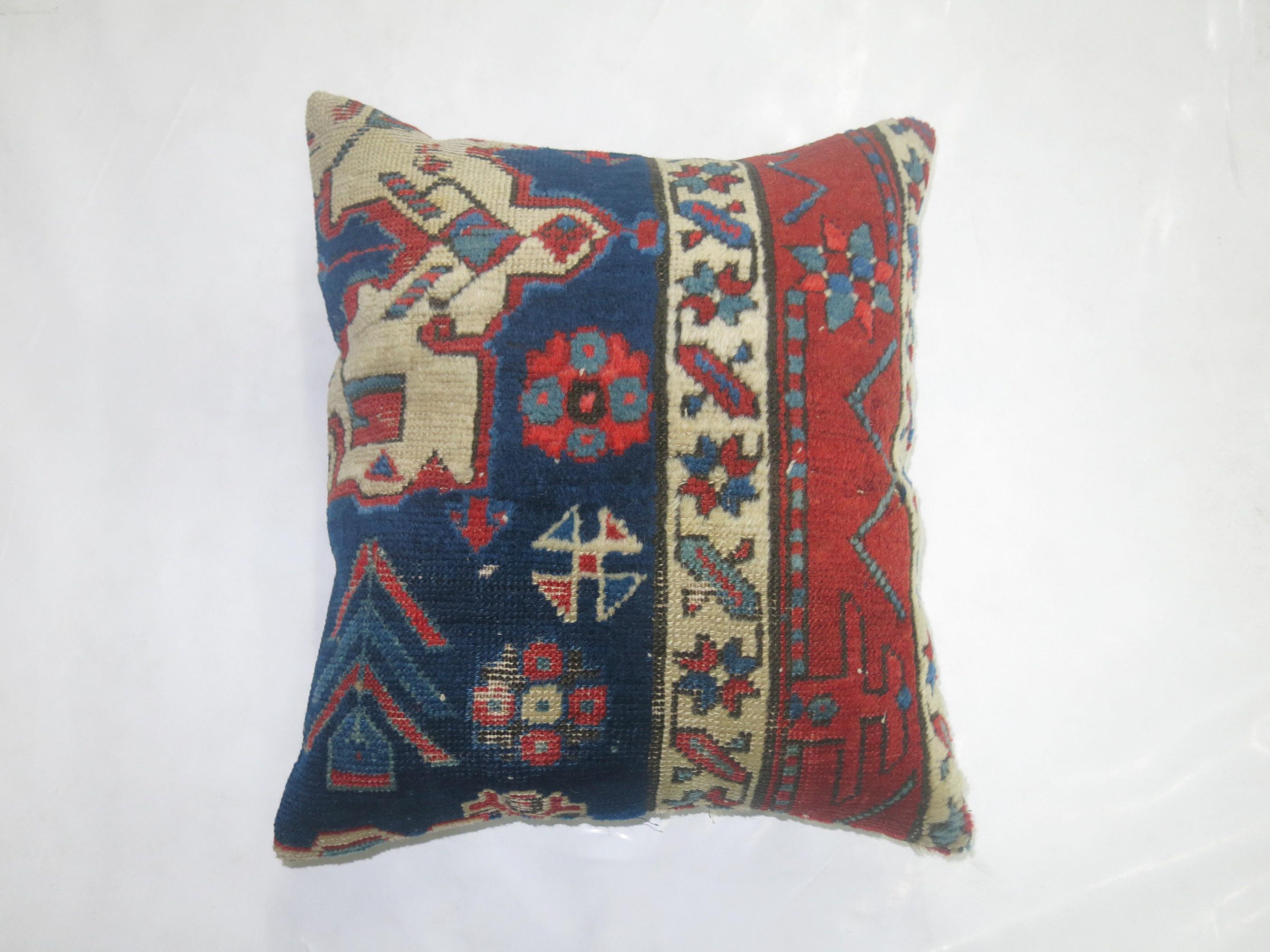 Serapi Navy Blue Persian Heriz Rug Pillow