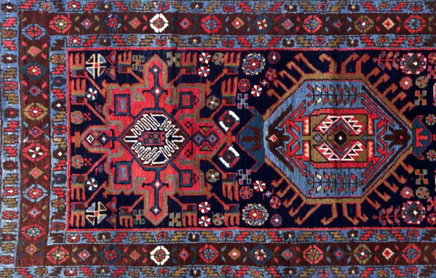 Persischer Heriz-Läufer - Wolle Blau Marineblau Rot Design - 91603 (Asiatisch) im Angebot