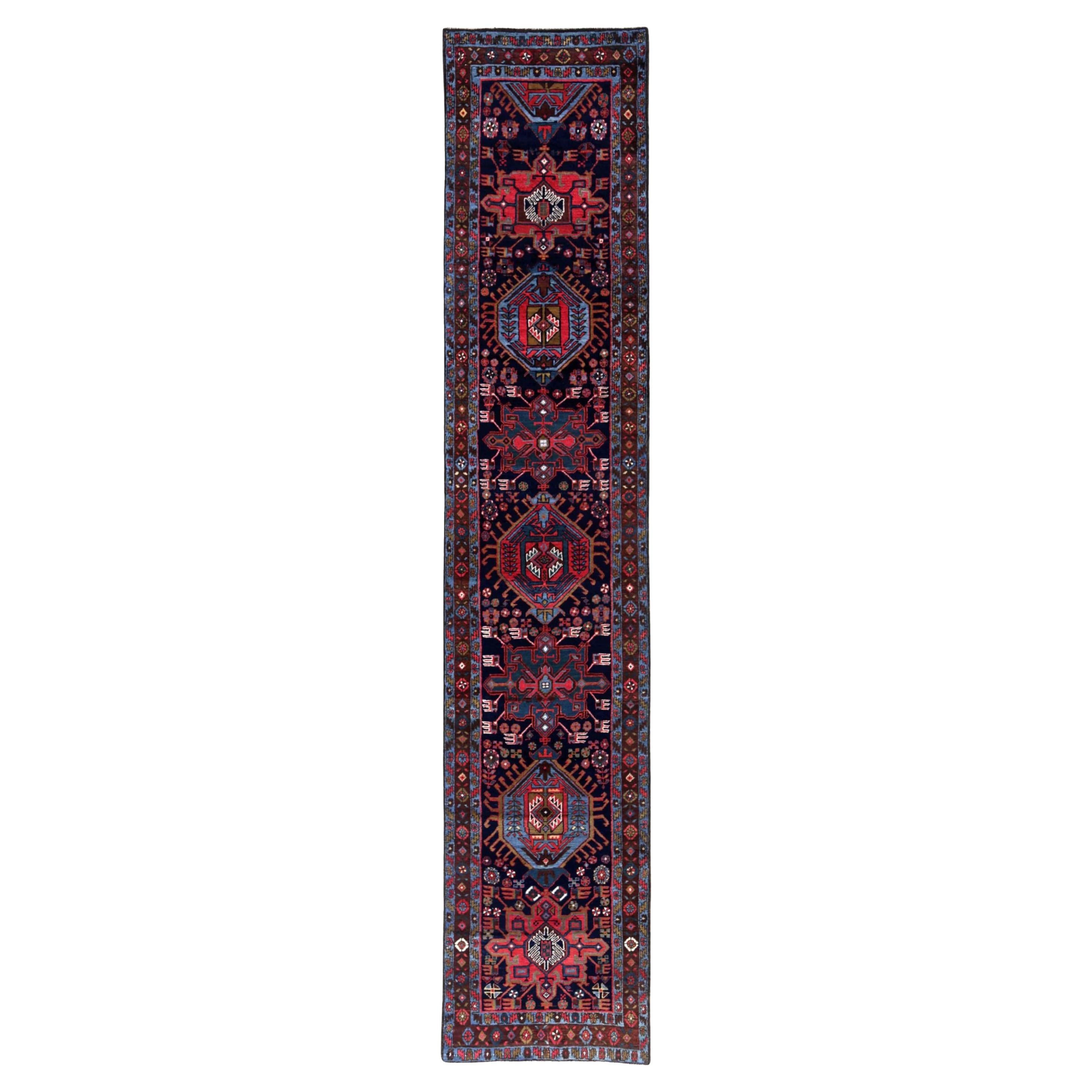 Persischer Heriz-Läufer - Wolle Blau Marineblau Rot Design - 91603