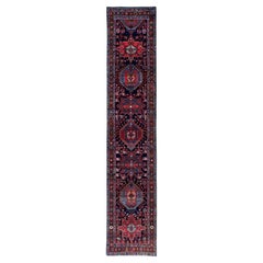 Persian Heriz Runner Rug - Wool Blue Navy Blue Red Design - 91603