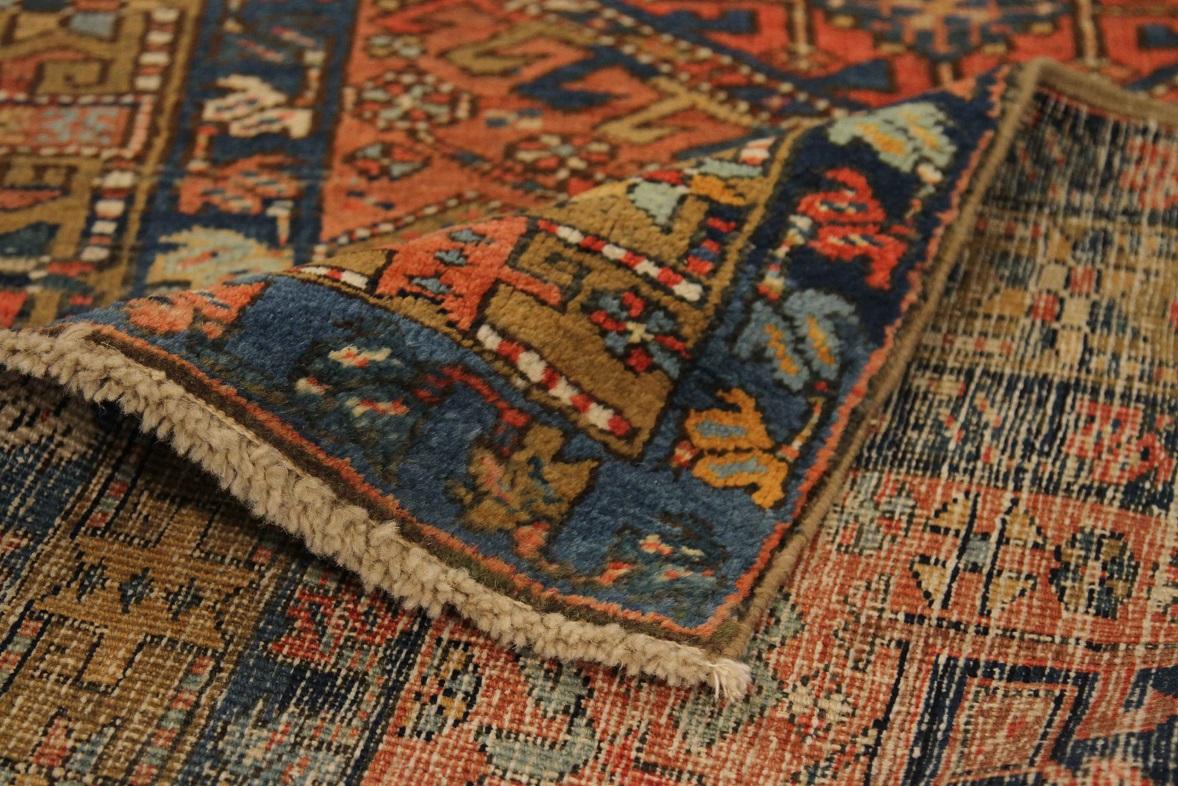 Asian Persian Heriz Runner Rug - Wool Ivory Navy Blue Red 71141 For Sale