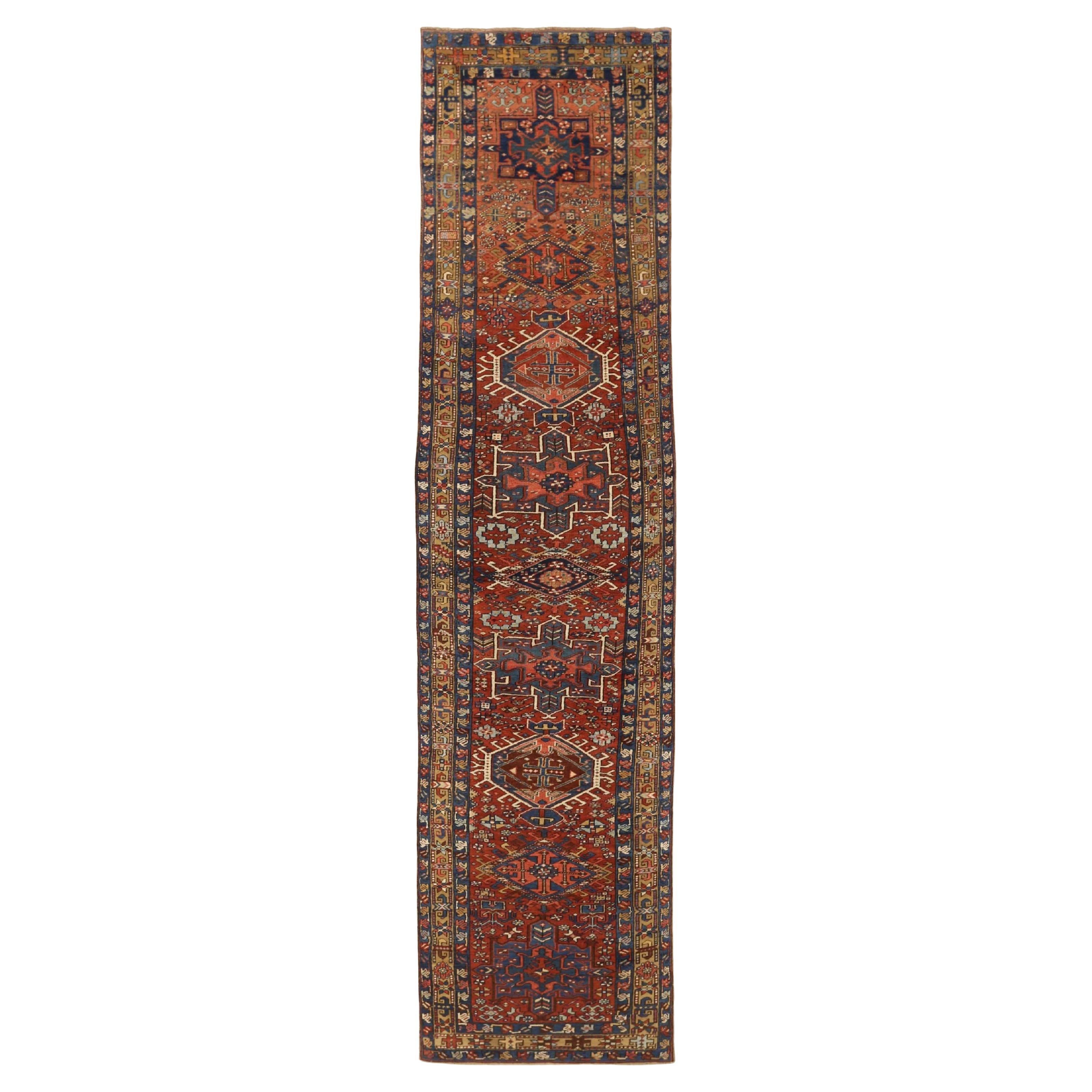 Persian Heriz Runner Rug - Wool Ivory Navy Blue Red 71141