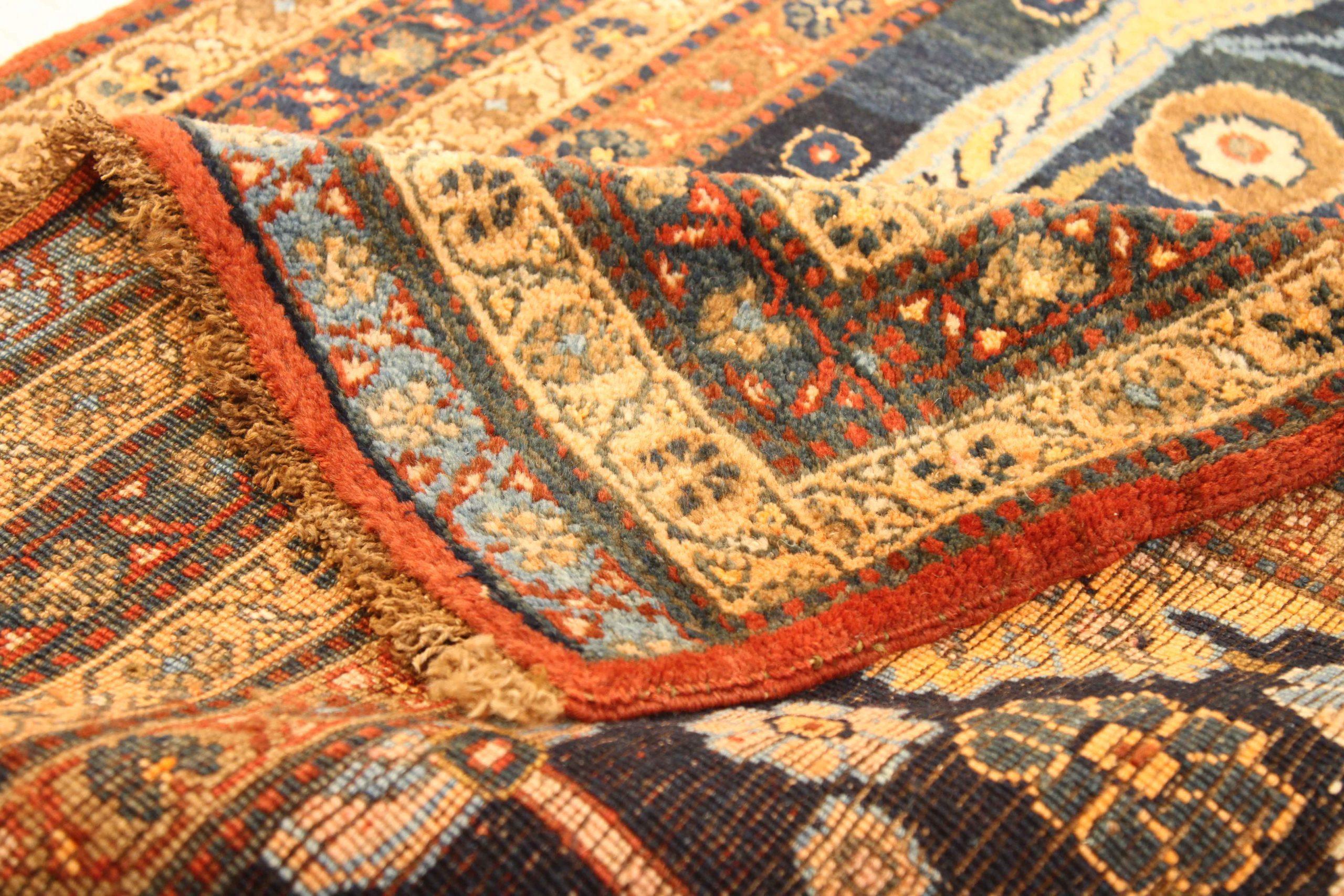Persischer Heriz-Läufer - Wolle Elfenbein Marineblau Rot Design - 75161 (Asiatisch) im Angebot