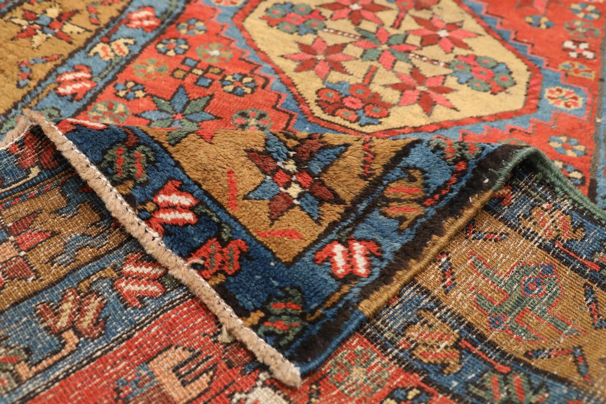 Persischer Heriz Läufer Teppich CIRCA 1910 - Wolle Blau Grün Rot Gelb Design - 99587 (20. Jahrhundert) im Angebot