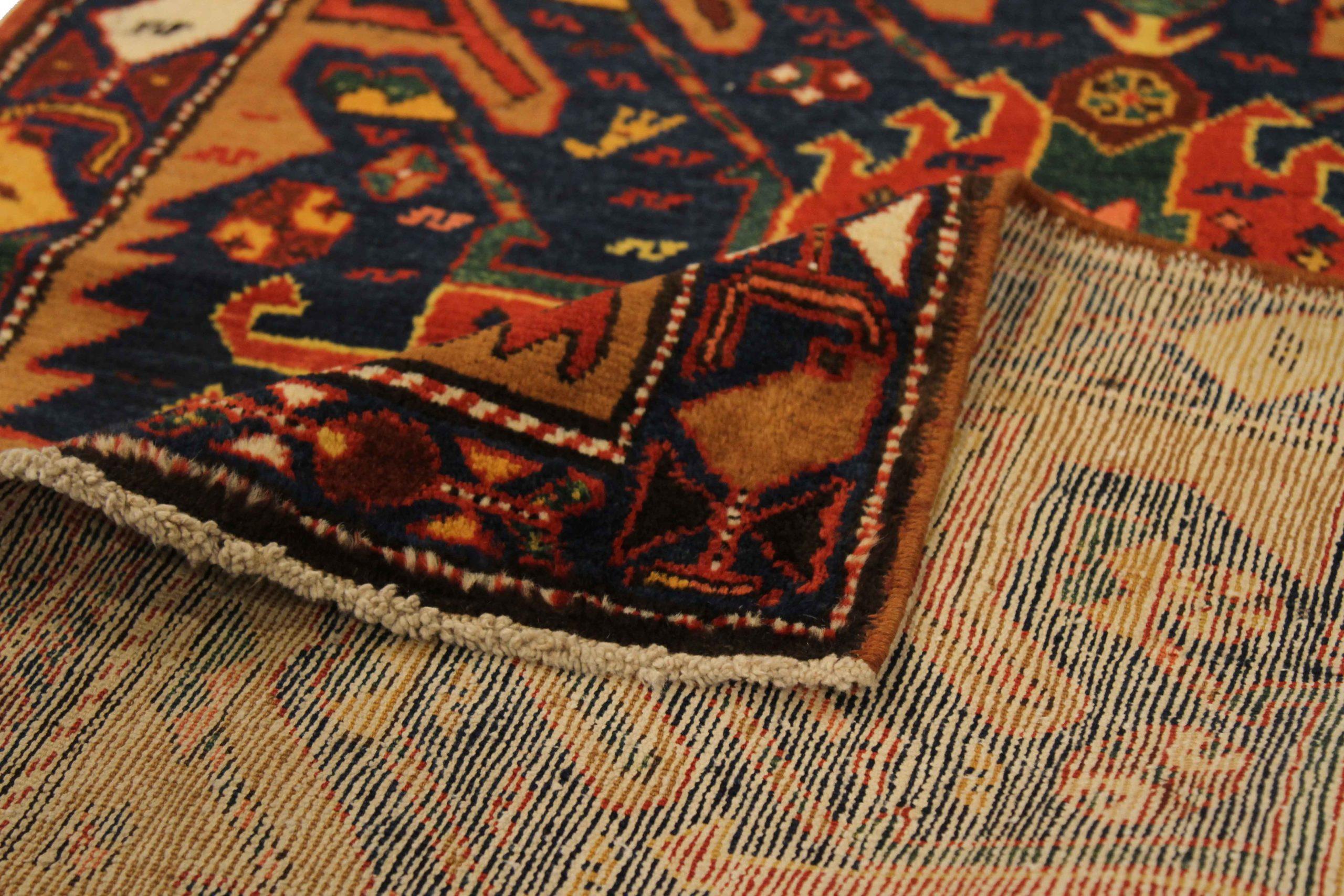 Asiatique Tapis de course persan Heriz Circa 1910 - Laine Bleu Vert Rouge Jaune 71134 en vente