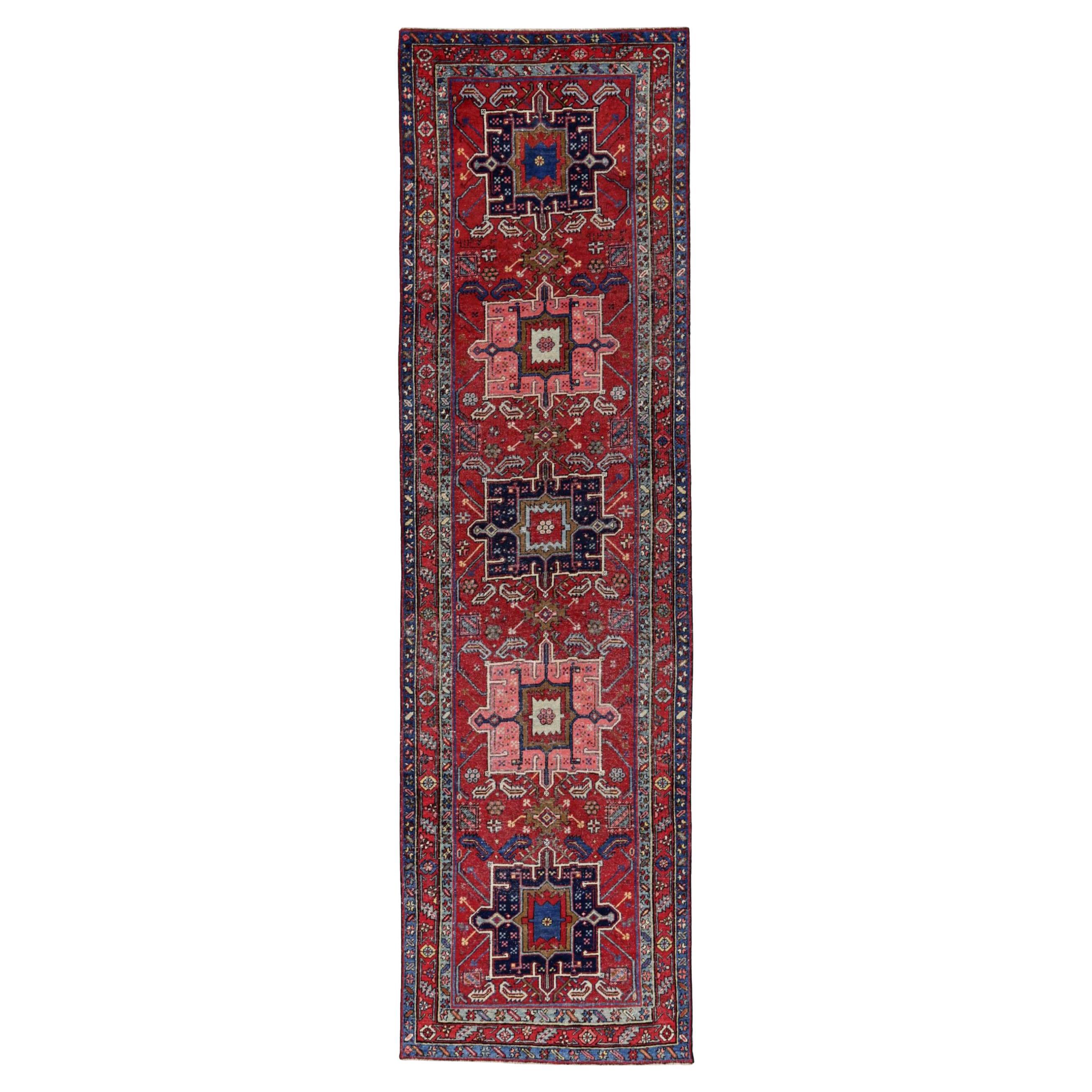 Alfombra Persa Heriz Circa 1910 - Lana Azul Marino Rosa Rojo Diseño - 91478
