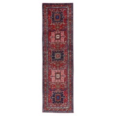 Alfombra Persa Heriz Circa 1910 - Lana Azul Marino Rosa Rojo Diseño - 91478