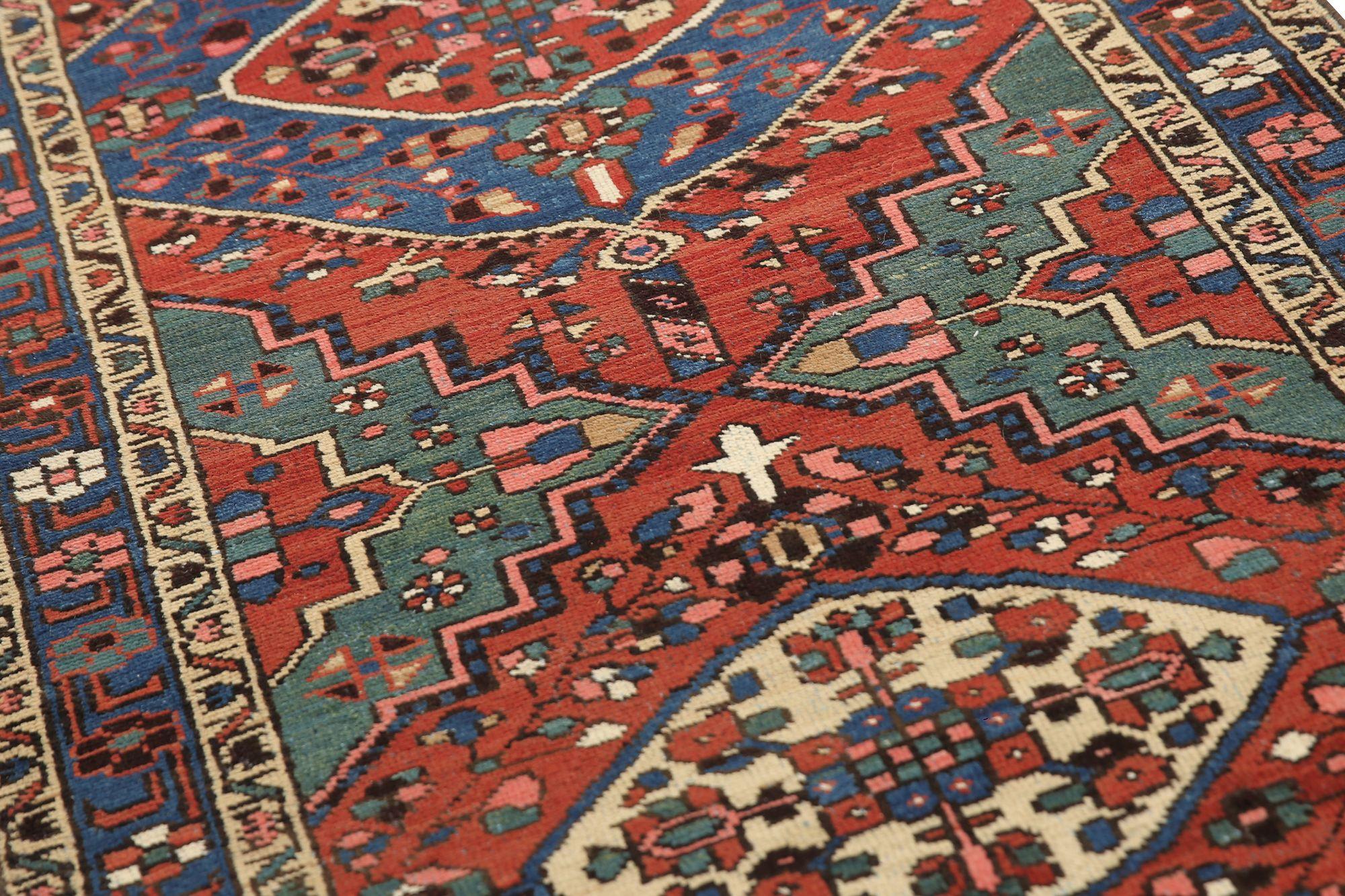 Alfombra Persa Heriz - Lana Azul Marrón Verde Marfil Rojo - 97962 Iraquí en venta