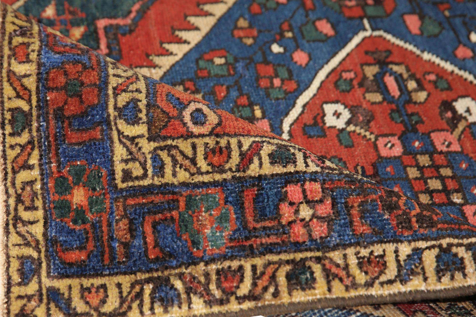 Alfombra Persa Heriz - Lana Azul Marrón Verde Marfil Rojo - 97962 en Excelente estado para la venta en Dallas, TX